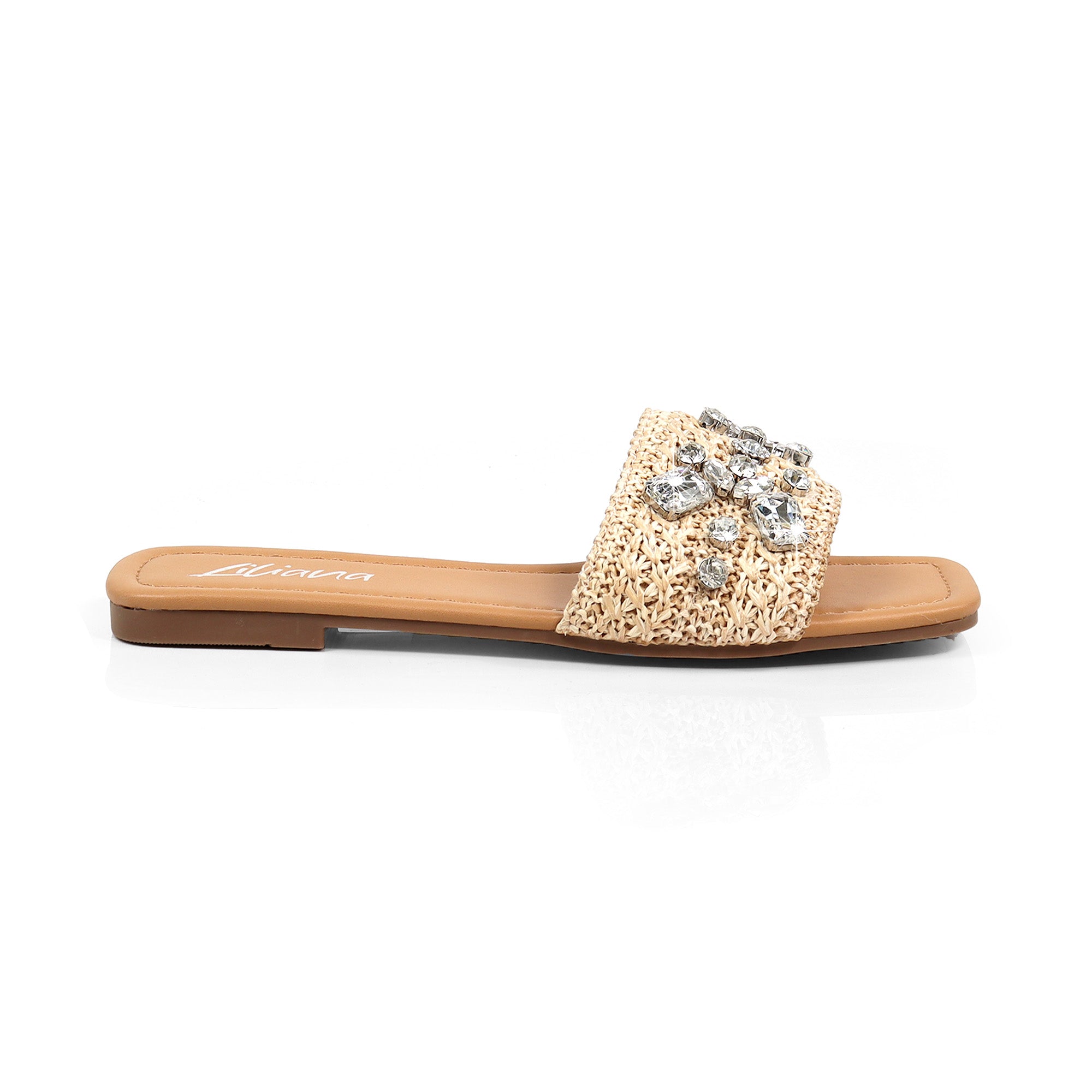 VERA-1 RAFFIA RHINESTONE SHOES BEIGE