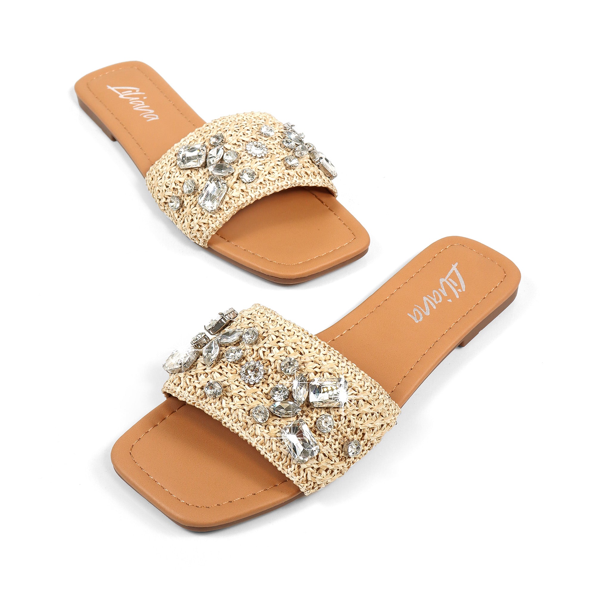 VERA-1 RAFFIA RHINESTONE SHOES BEIGE