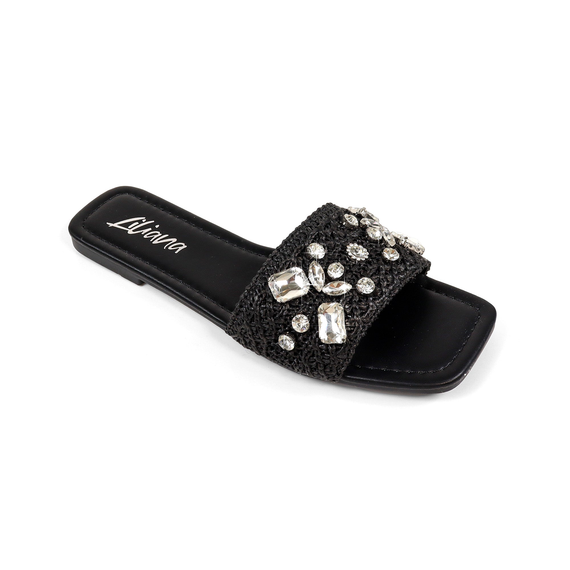 VERA-1 RAFFIA RHINESTONE SHOES BLACK