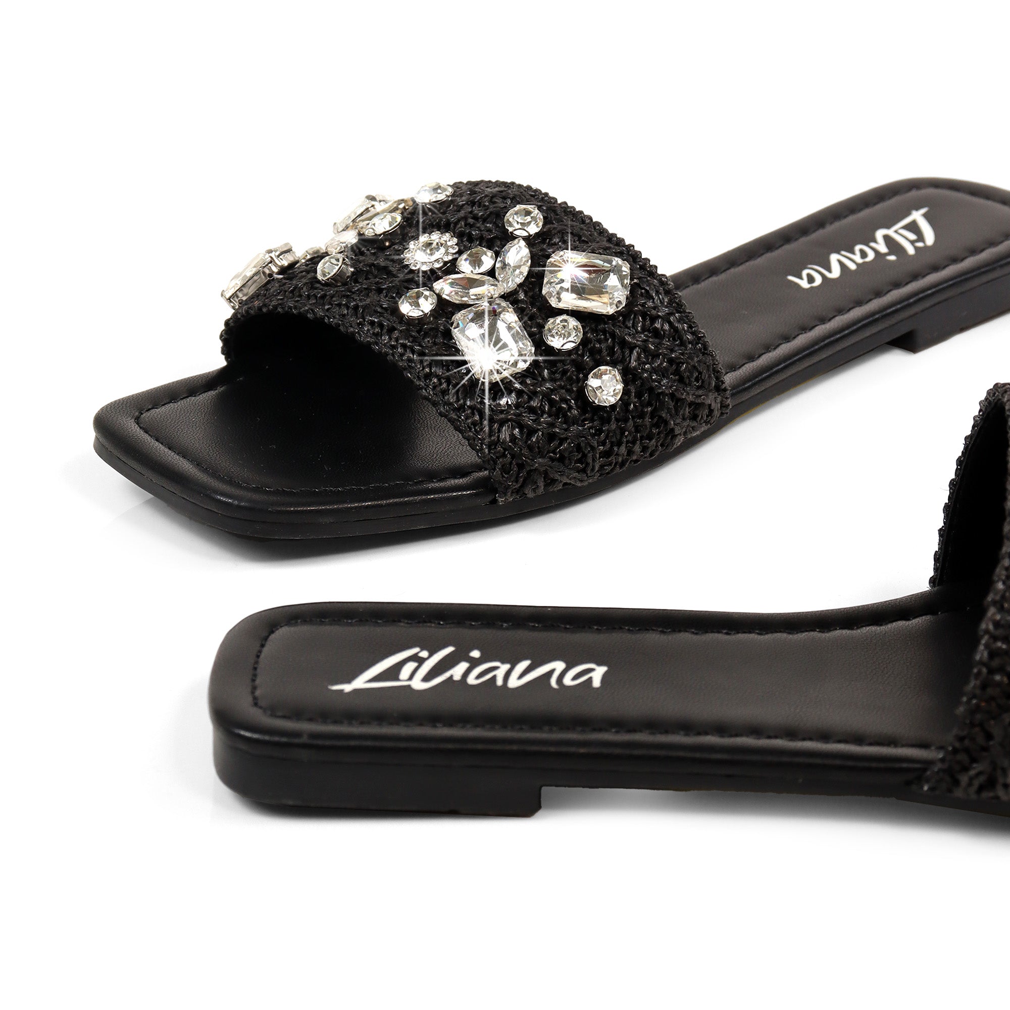 VERA-1 RAFFIA RHINESTONE SHOES BLACK