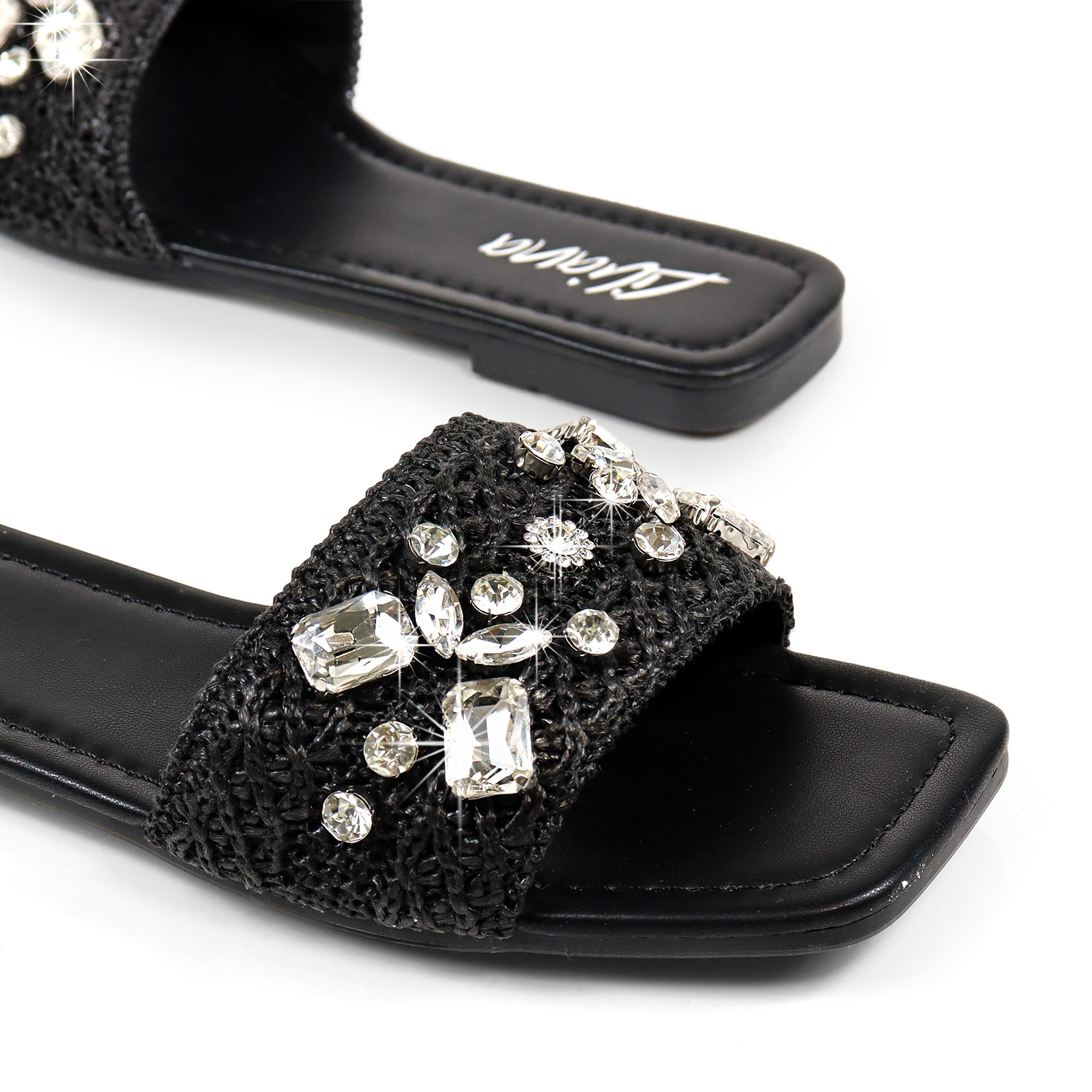 VERA-1 RAFFIA RHINESTONE SHOES BLACK