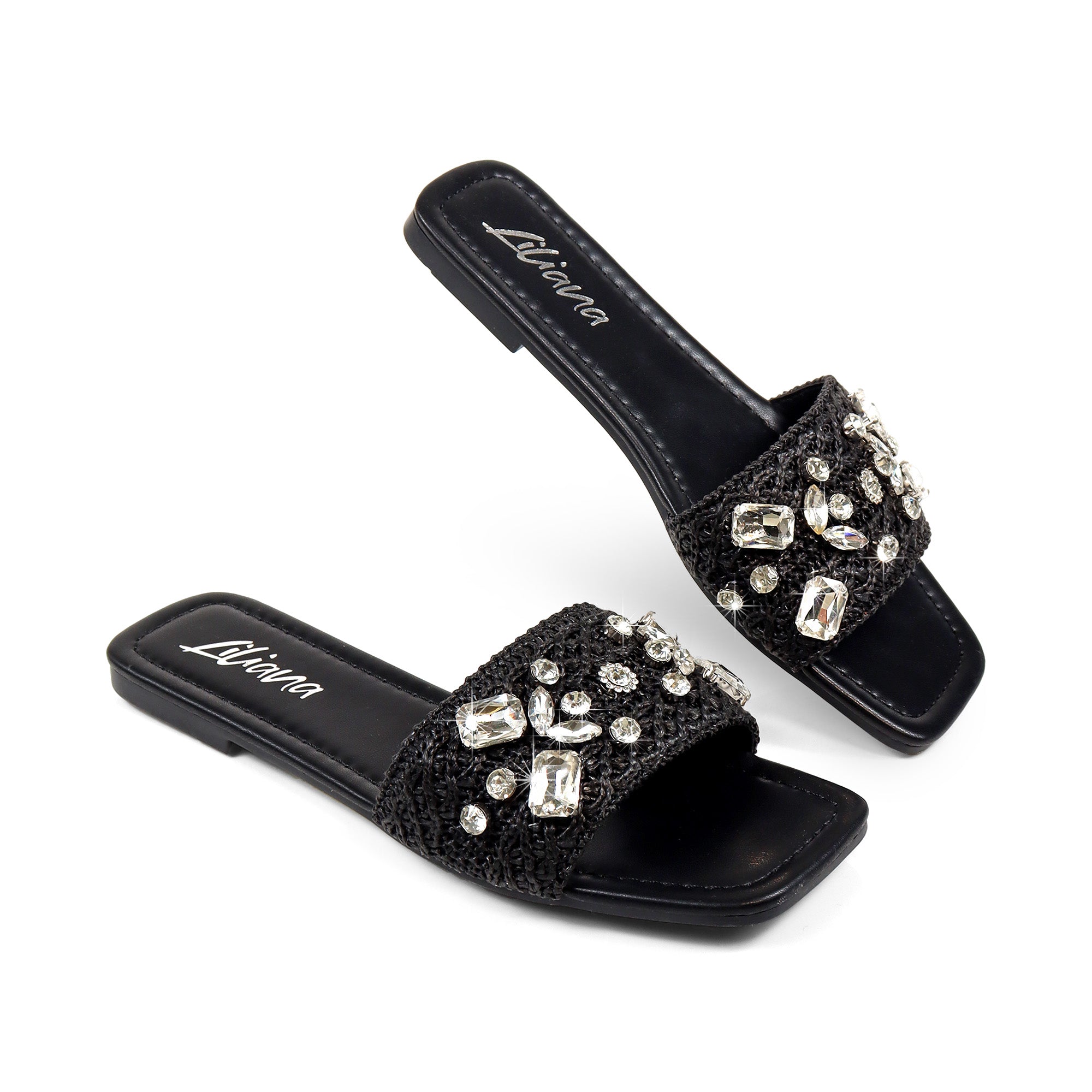 VERA-1 RAFFIA RHINESTONE SHOES BLACK
