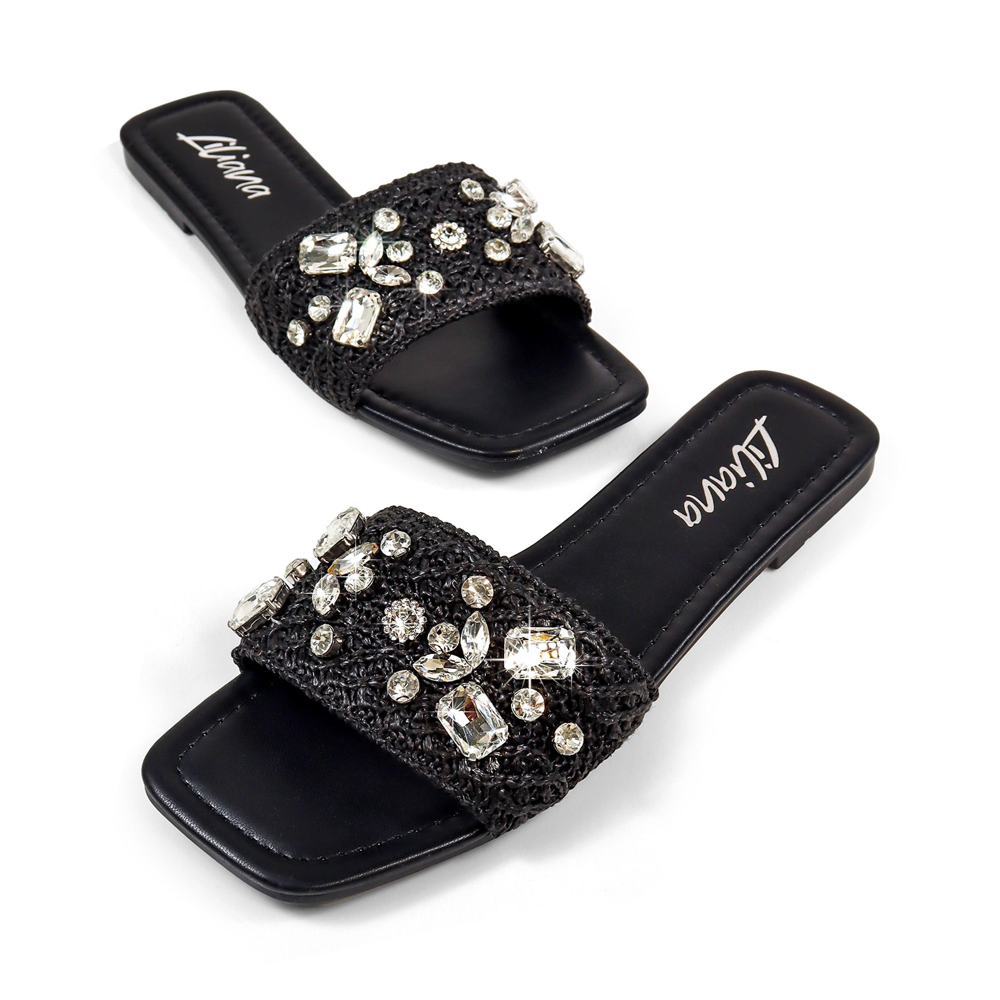 VERA-1 RAFFIA RHINESTONE SHOES BLACK