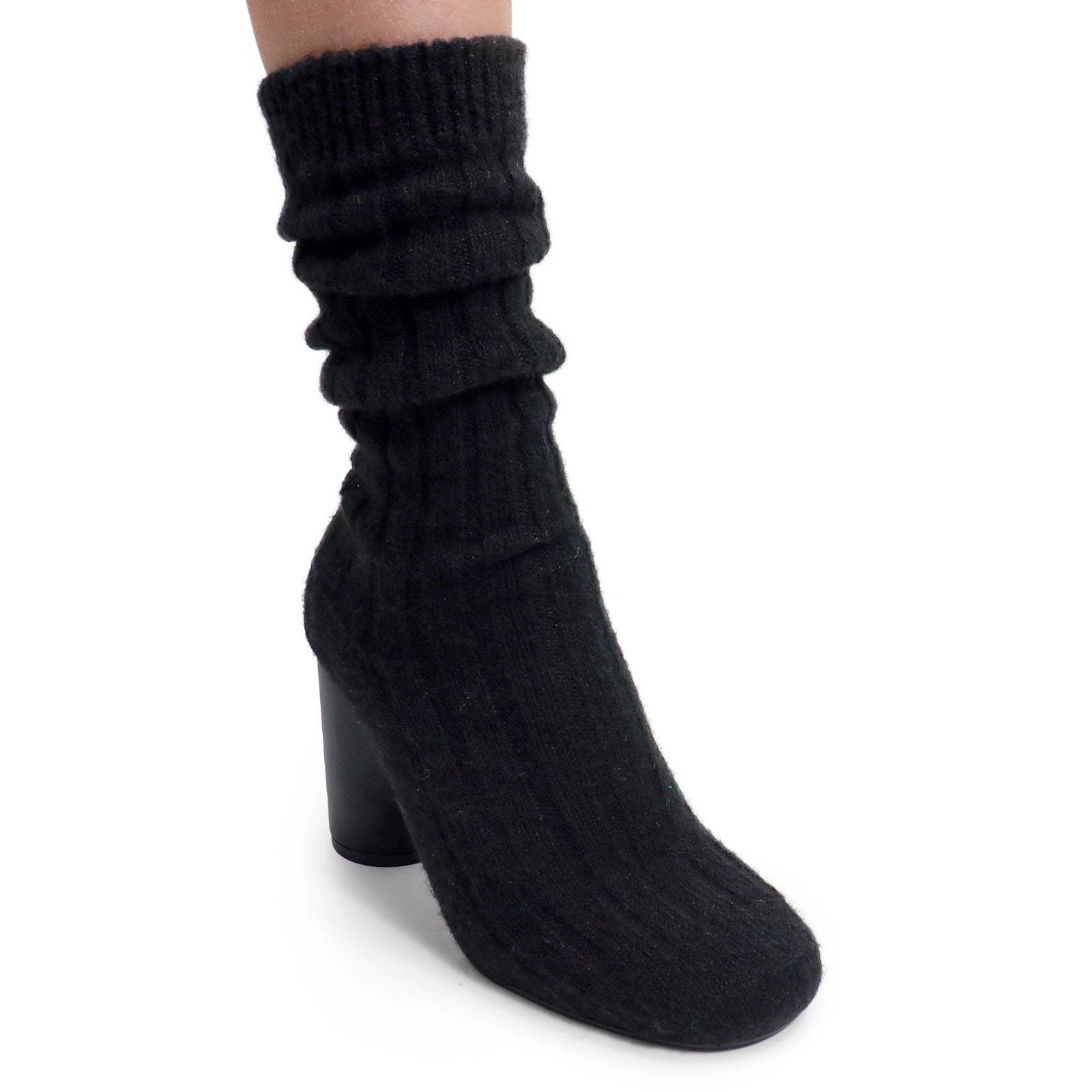 VERNEY-1 WOOL SOCK ANKLE BOOTIE W/ CYLINDER HEEL BLACK