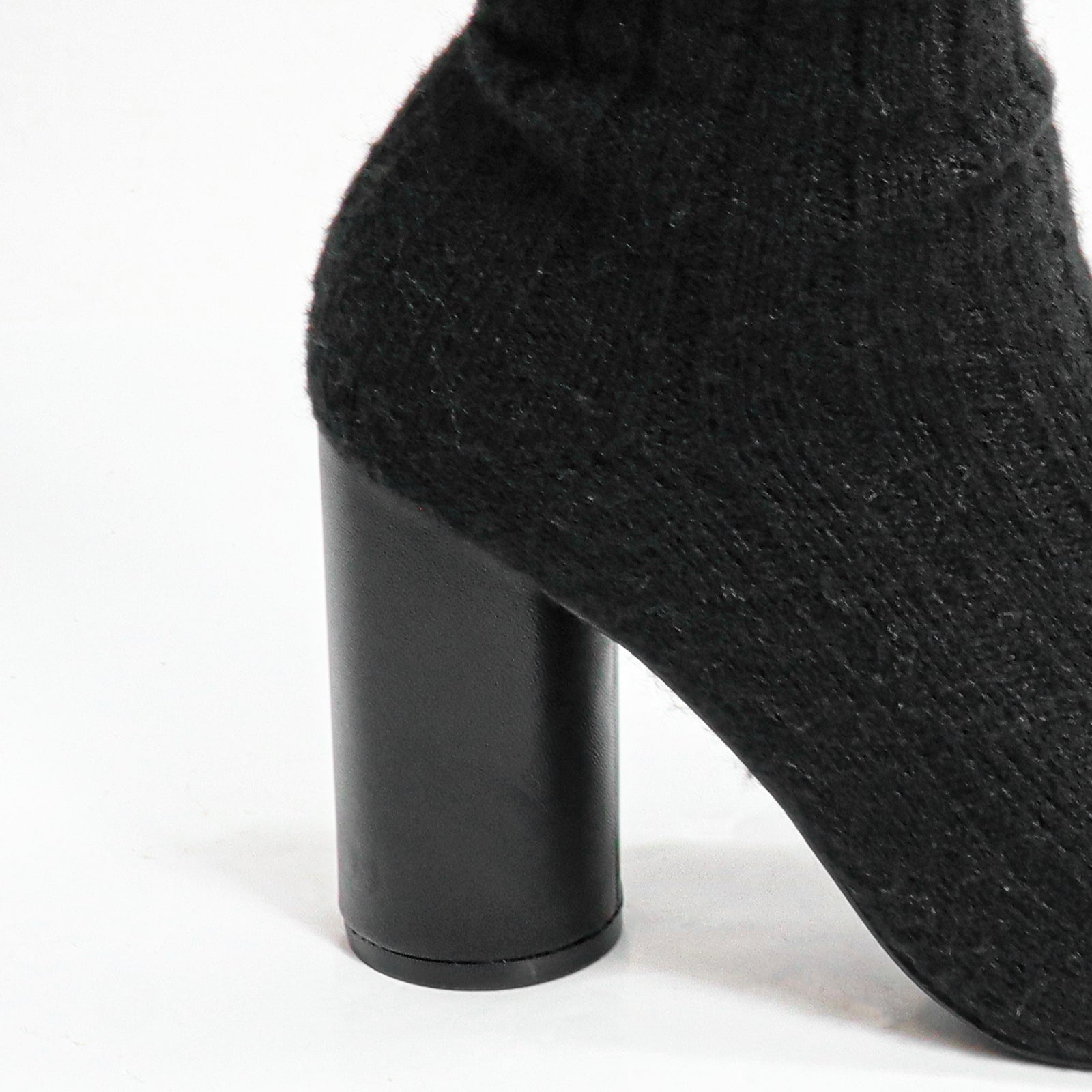 VERNEY-1 WOOL SOCK ANKLE BOOTIE W/ CYLINDER HEEL BLACK