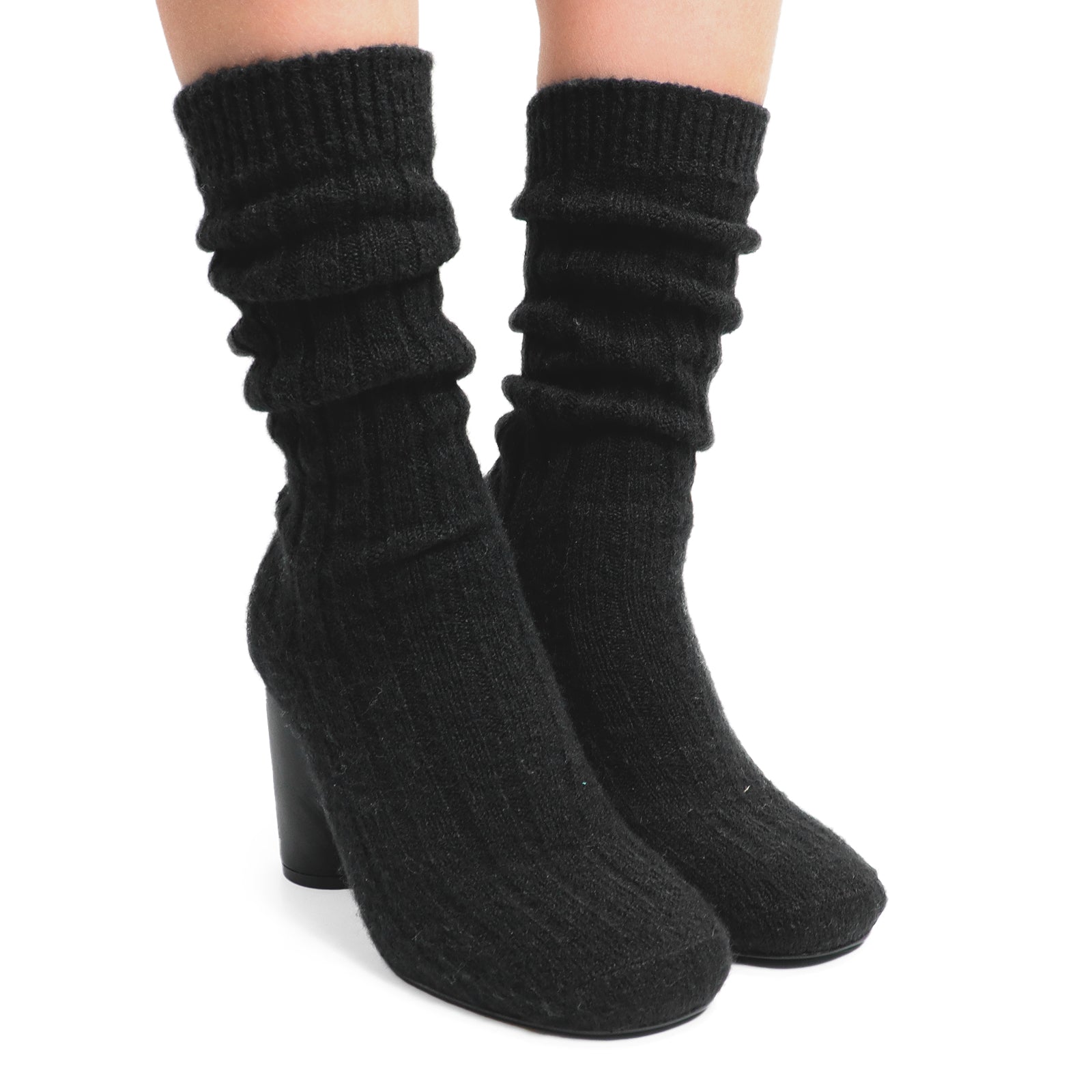 VERNEY-1 WOOL SOCK ANKLE BOOTIE W/ CYLINDER HEEL BLACK