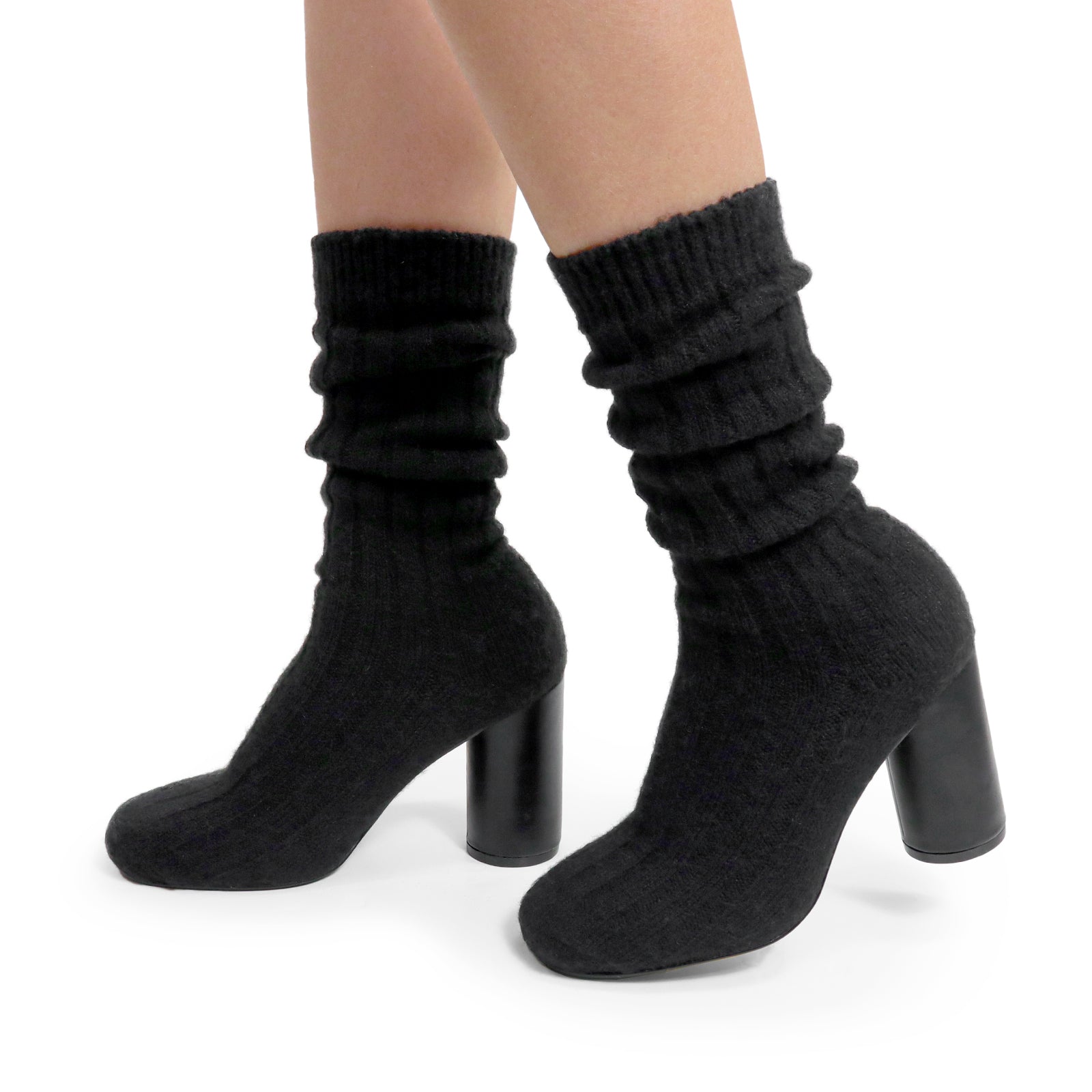 VERNEY-1 WOOL SOCK ANKLE BOOTIE W/ CYLINDER HEEL BLACK