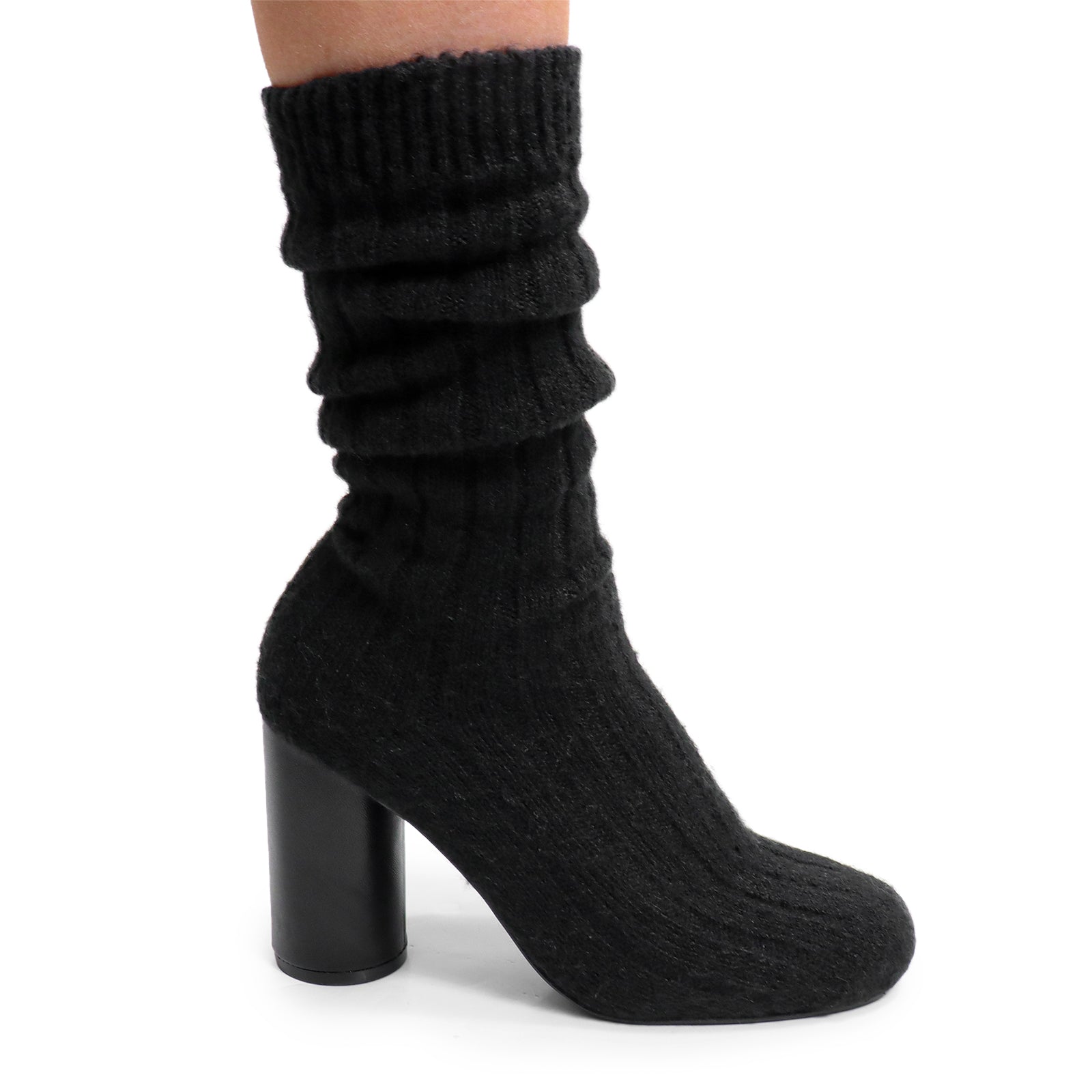 VERNEY-1 WOOL SOCK ANKLE BOOTIE W/ CYLINDER HEEL BLACK