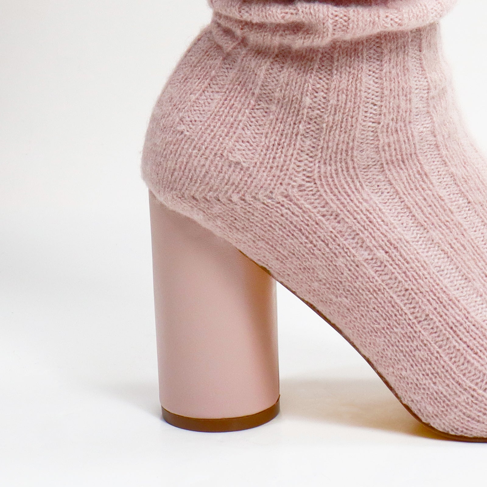 VERNEY-1 WOOL SOCK ANKLE BOOTIE W/ CYLINDER HEEL PINK