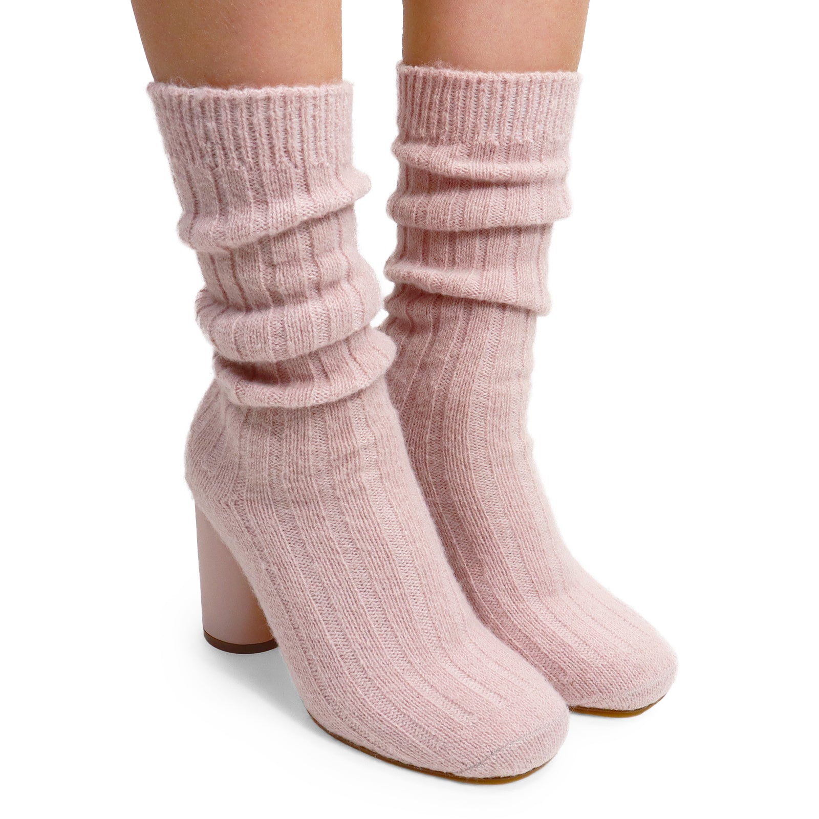 VERNEY-1 WOOL SOCK ANKLE BOOTIE W/ CYLINDER HEEL PINK