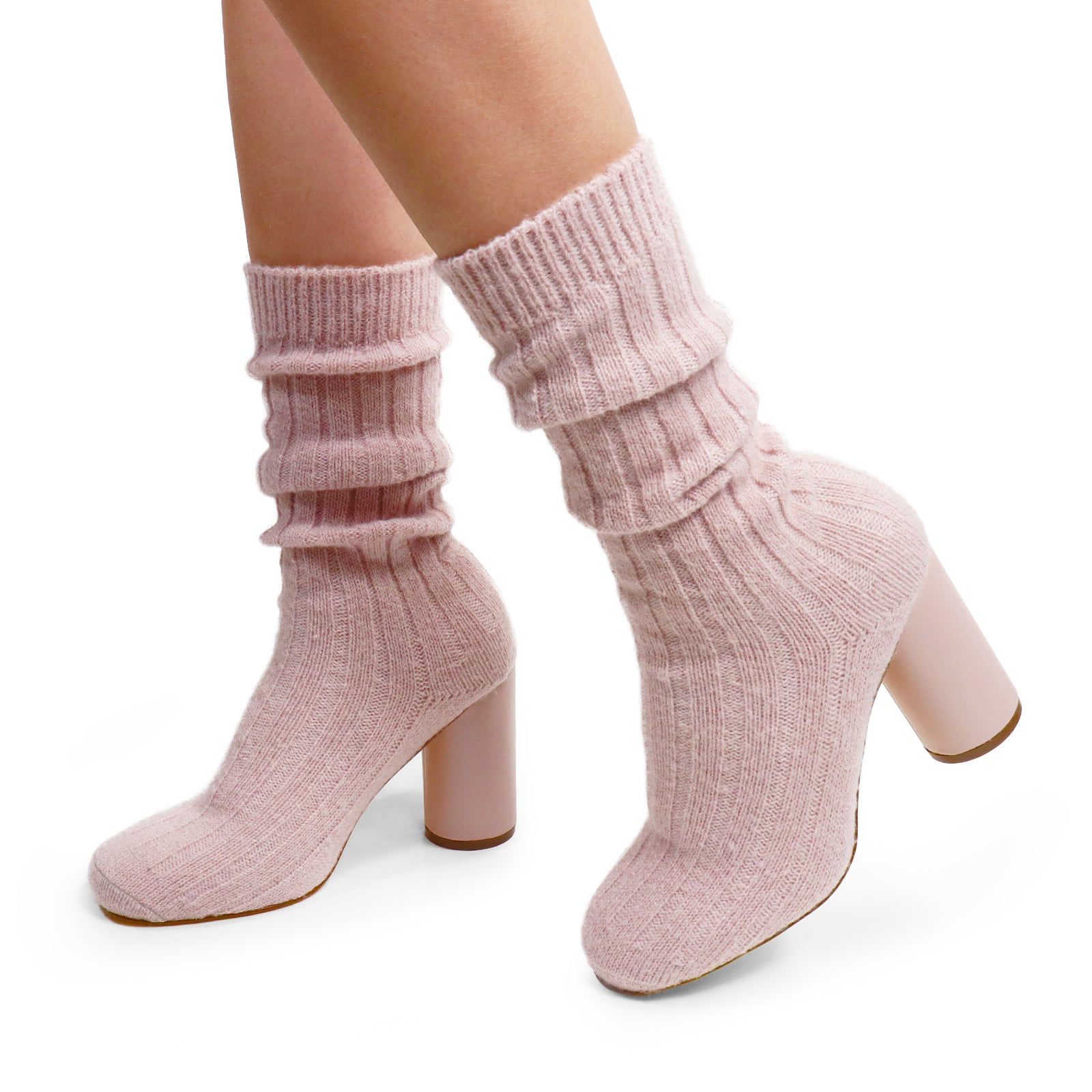 VERNEY-1 WOOL SOCK ANKLE BOOTIE W/ CYLINDER HEEL PINK