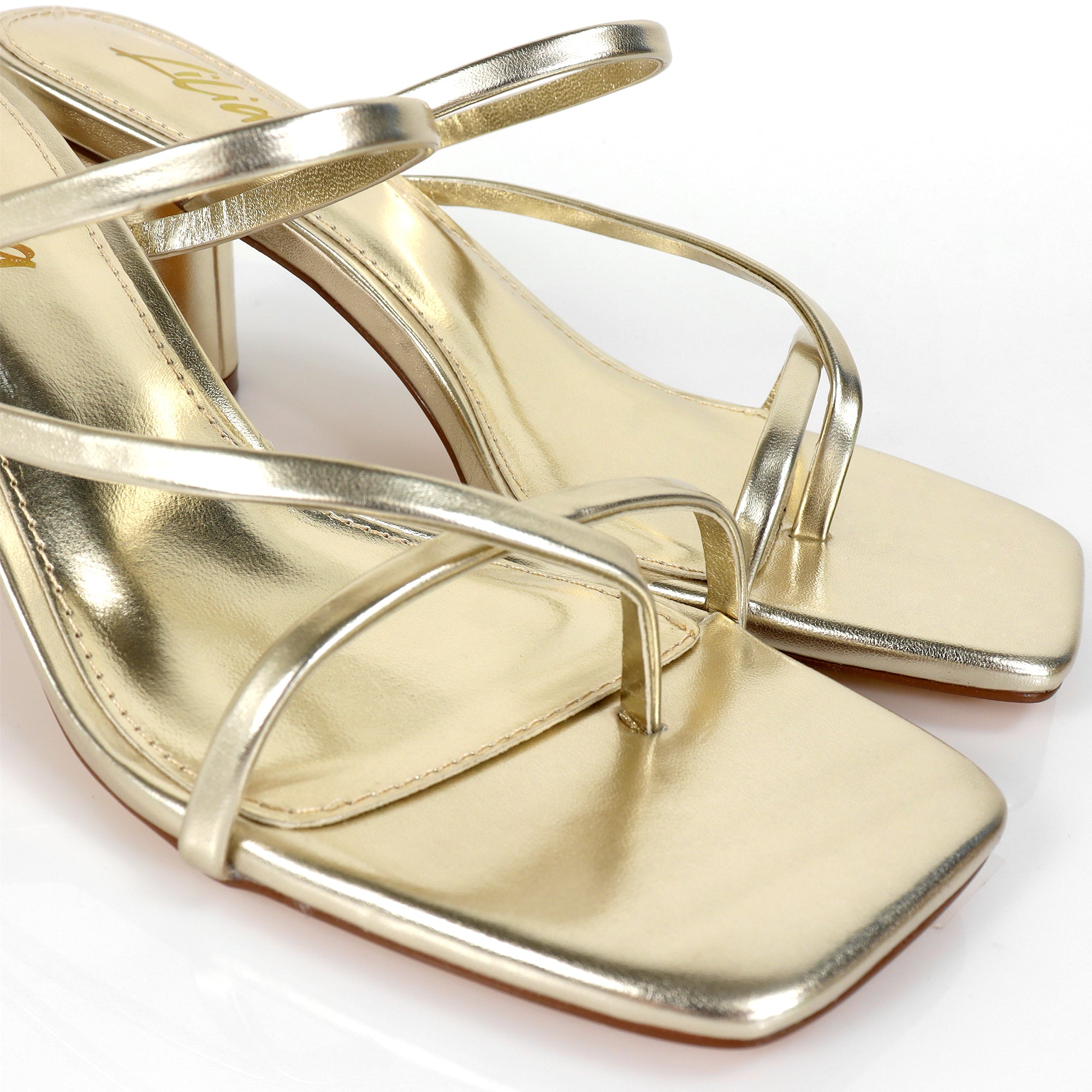 VERONICA-10 SQUARED TOE STRAPPY THONG SANDAL GOLD