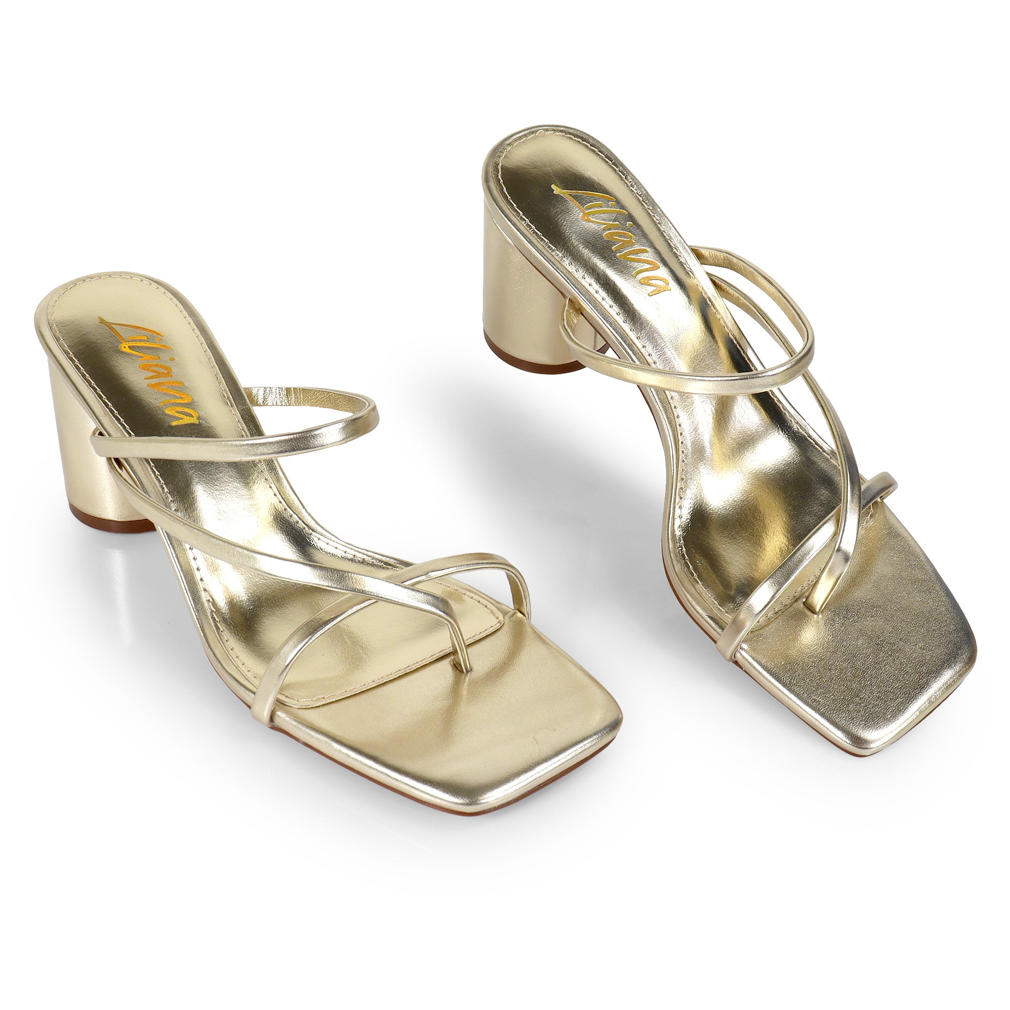 VERONICA-10 SQUARED TOE STRAPPY THONG SANDAL GOLD
