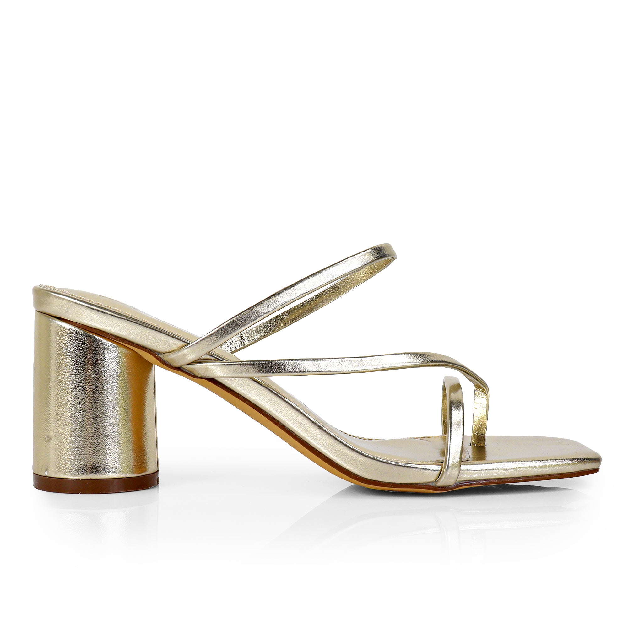 VERONICA-10 SQUARED TOE STRAPPY THONG SANDAL GOLD