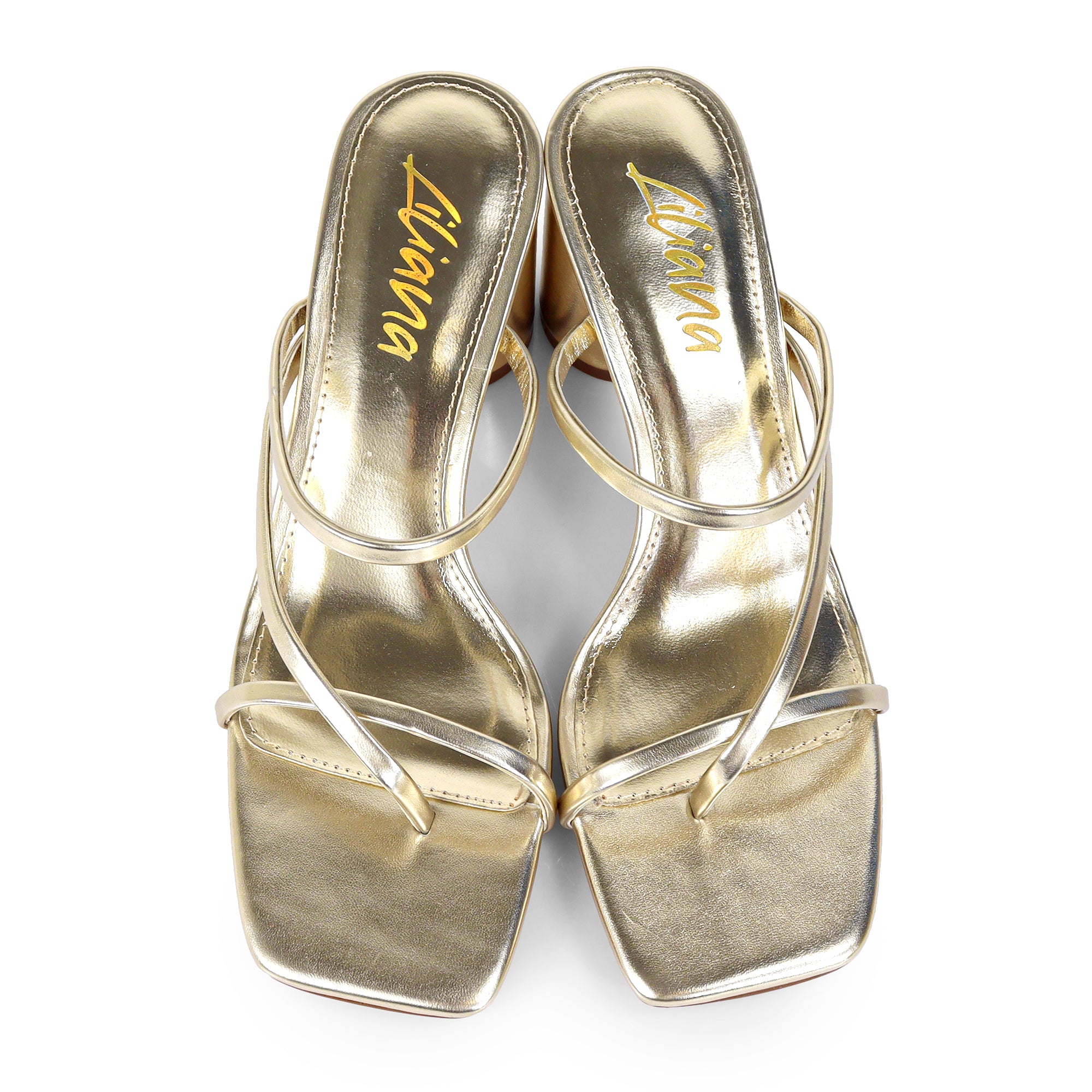VERONICA-10 SQUARED TOE STRAPPY THONG SANDAL GOLD