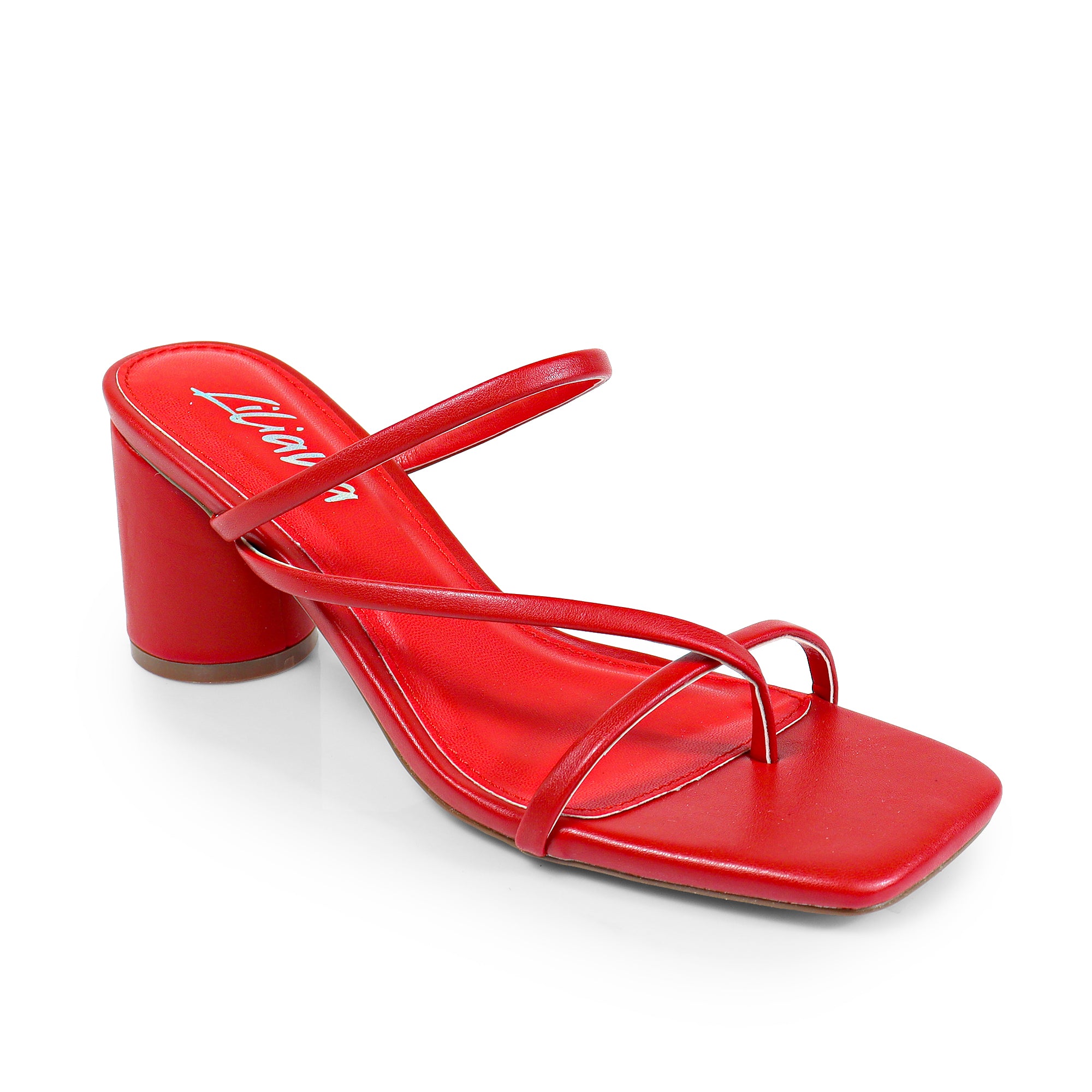 VERONICA-10 SQUARED TOE STRAPPY THONG SANDAL RED