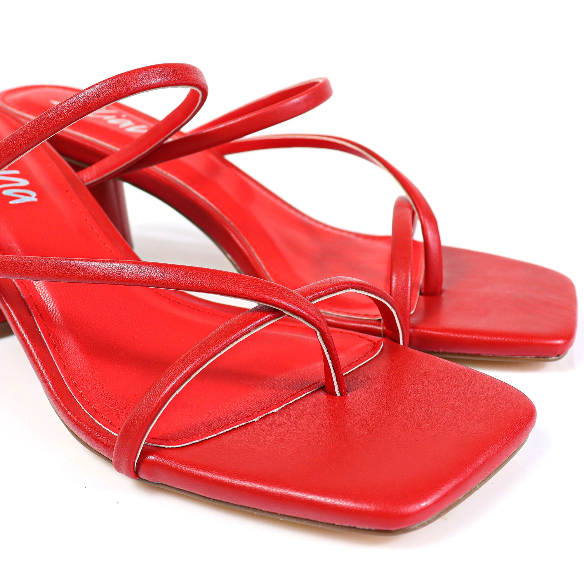 VERONICA-10 SQUARED TOE STRAPPY THONG SANDAL RED