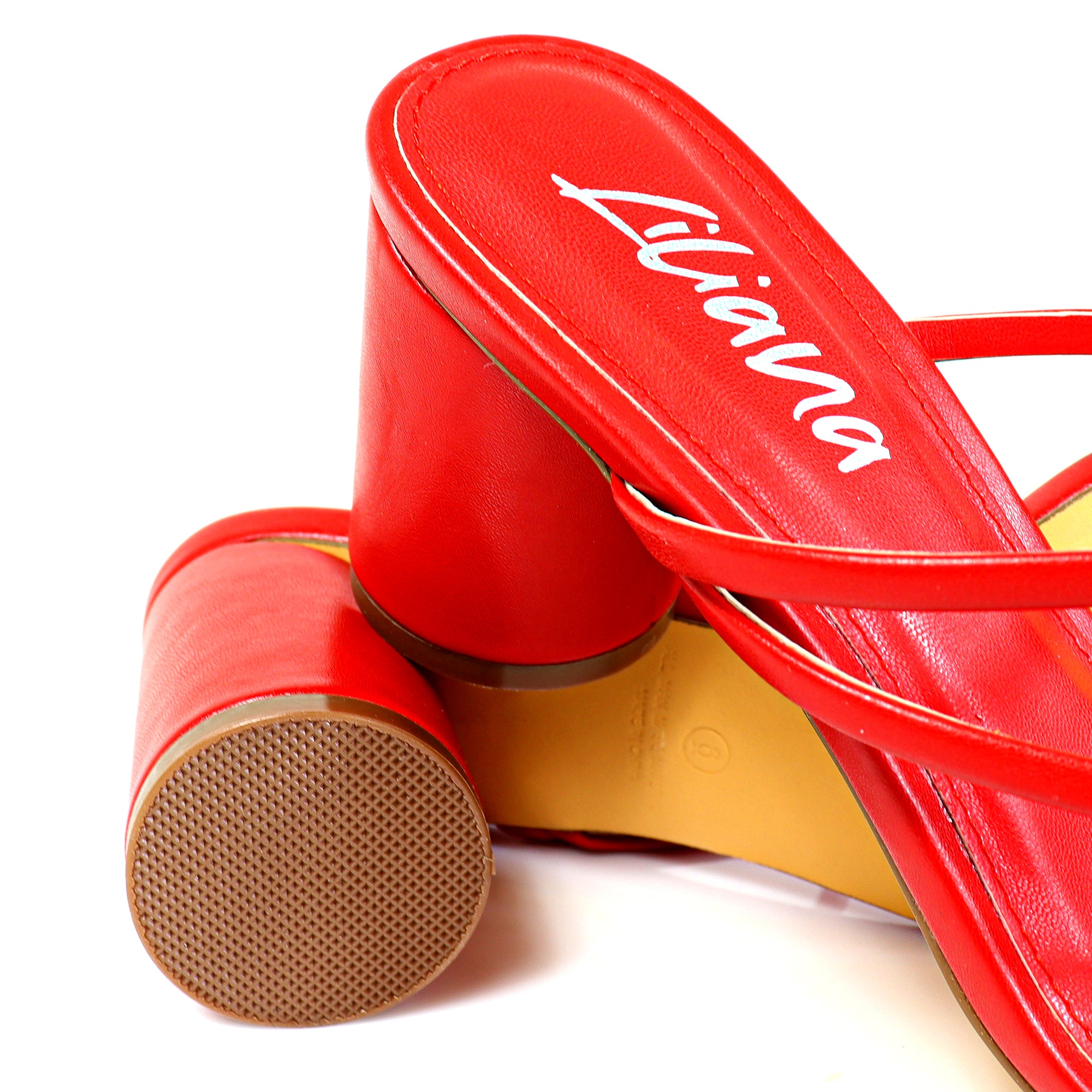 VERONICA-10 SQUARED TOE STRAPPY THONG SANDAL RED