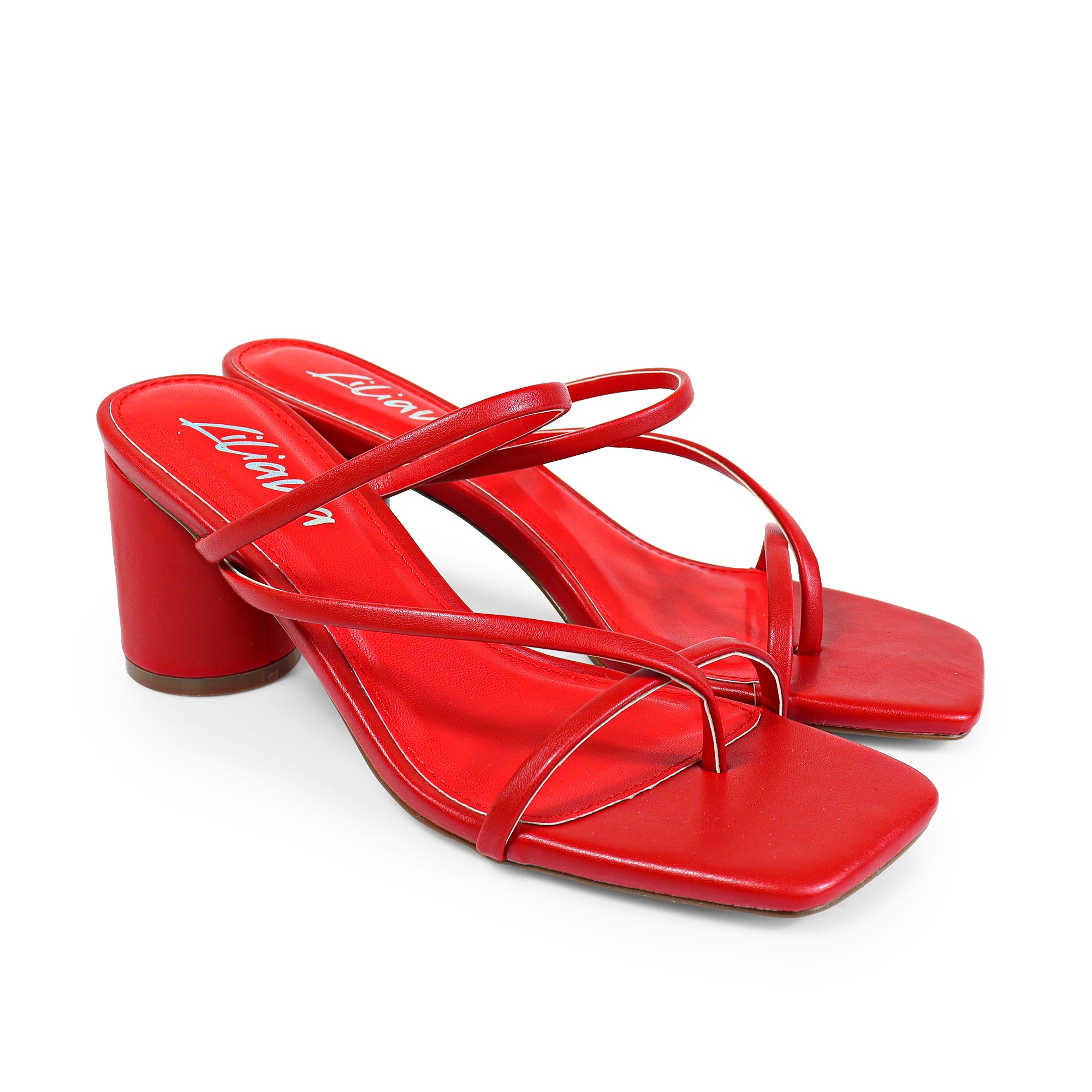 VERONICA-10 SQUARED TOE STRAPPY THONG SANDAL RED