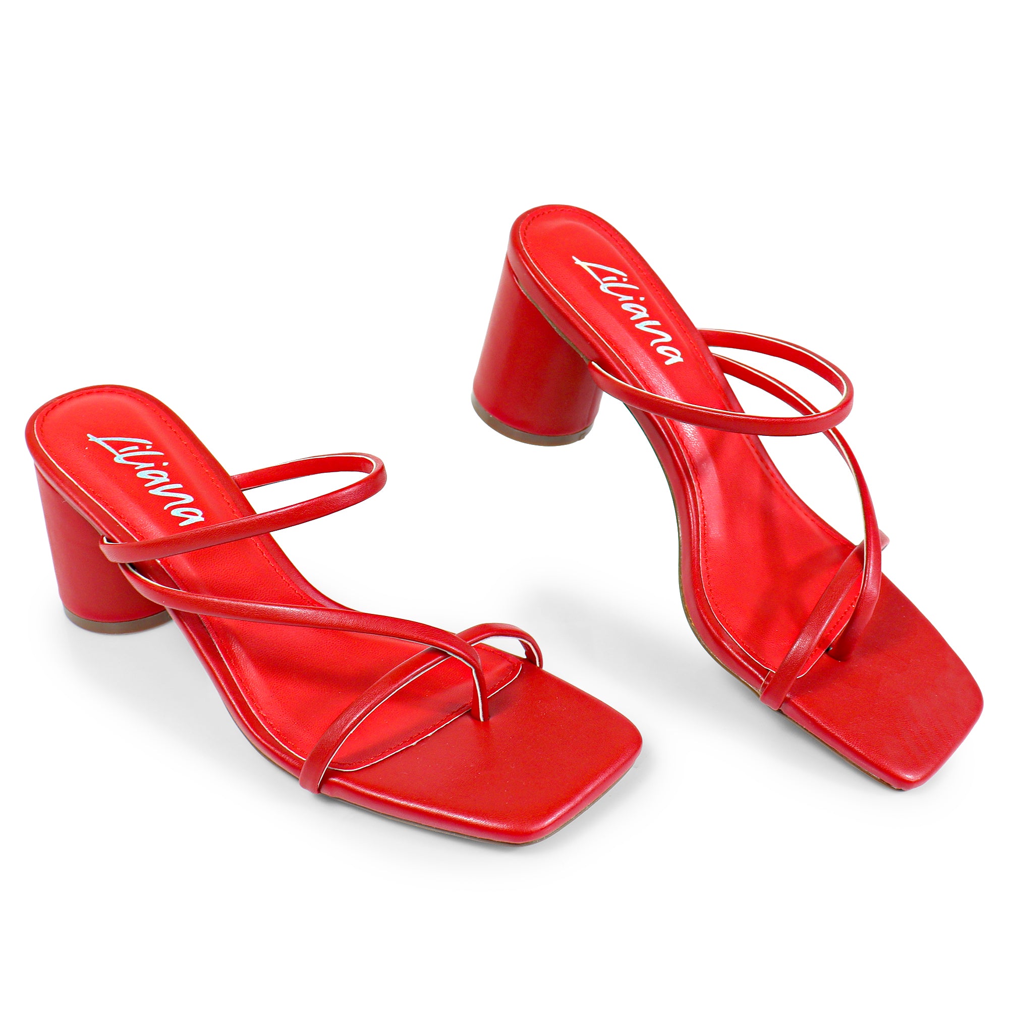 VERONICA-10 SQUARED TOE STRAPPY THONG SANDAL RED
