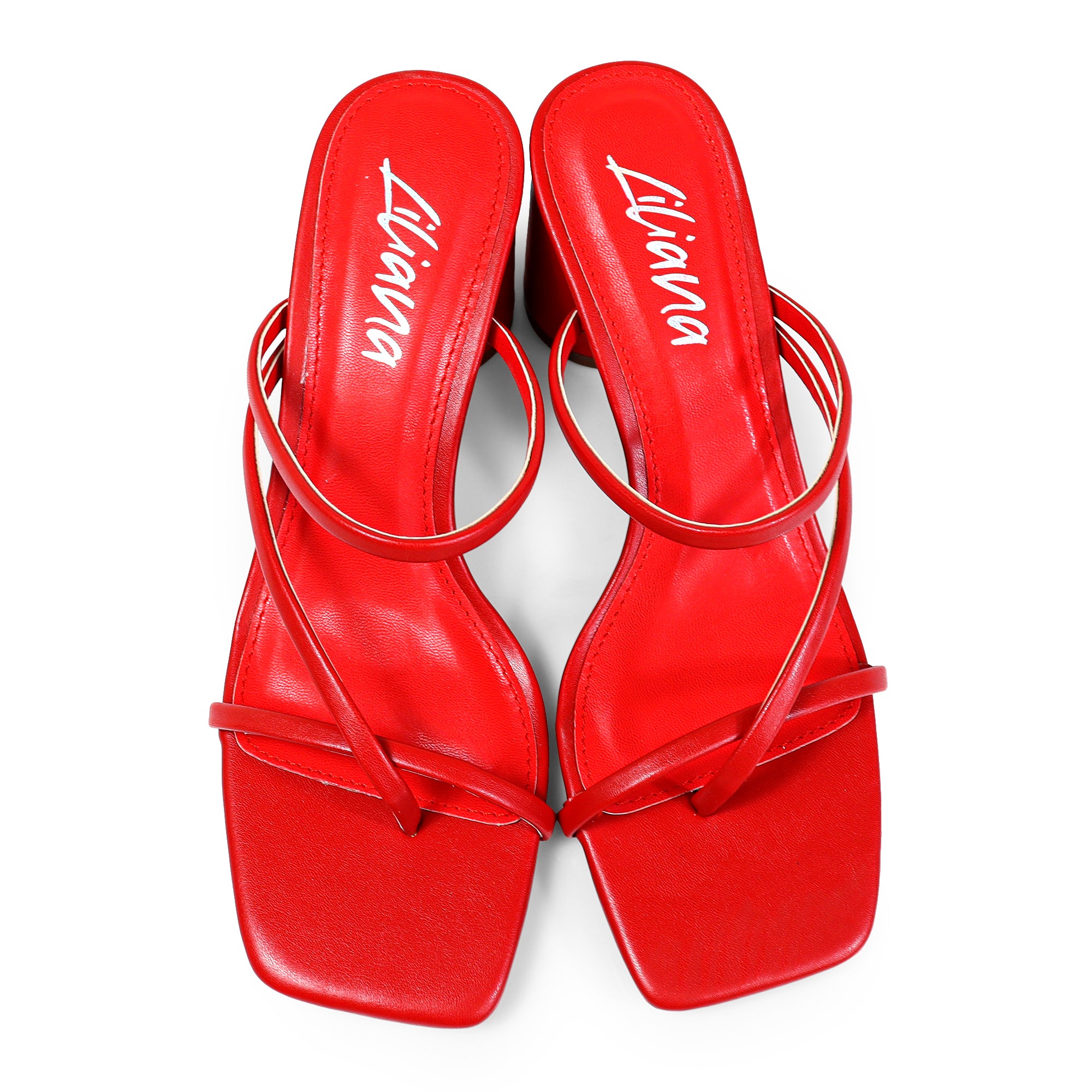 VERONICA-10 SQUARED TOE STRAPPY THONG SANDAL RED