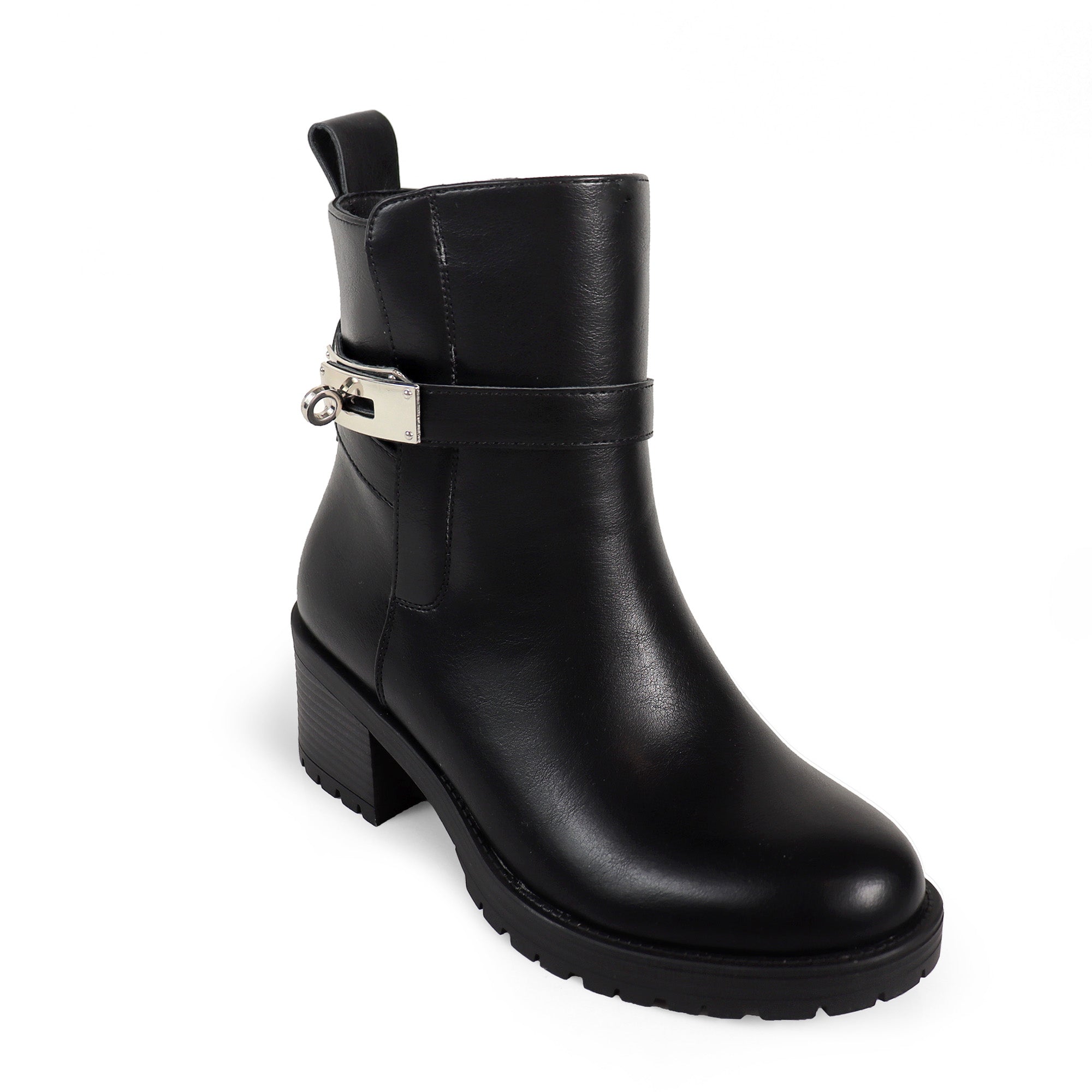 VICKY-1 PLAQUE TOURET ANKLE BOOTIE W/ LUG SOLE BLACK