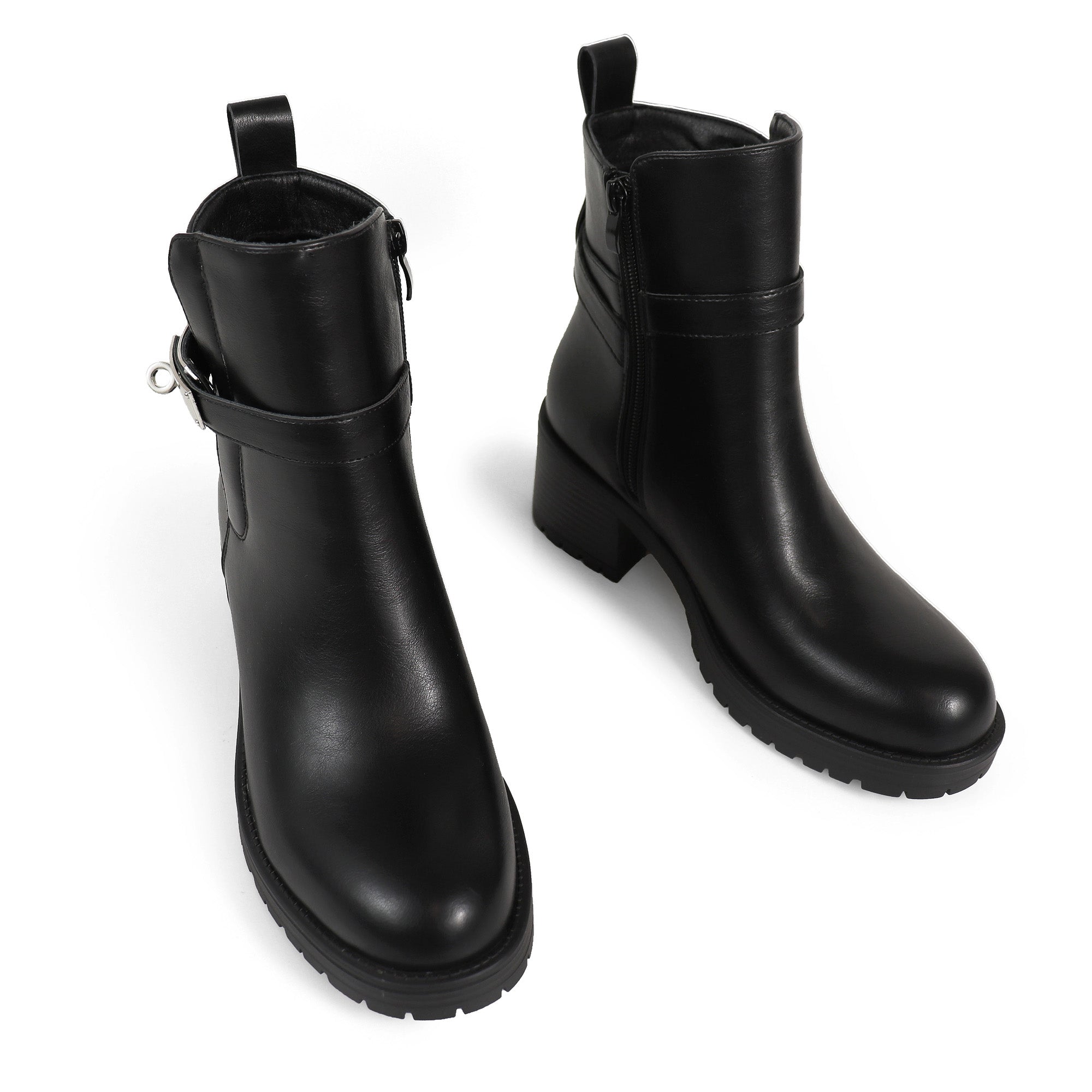 VICKY-1 PLAQUE TOURET ANKLE BOOTIE W/ LUG SOLE BLACK