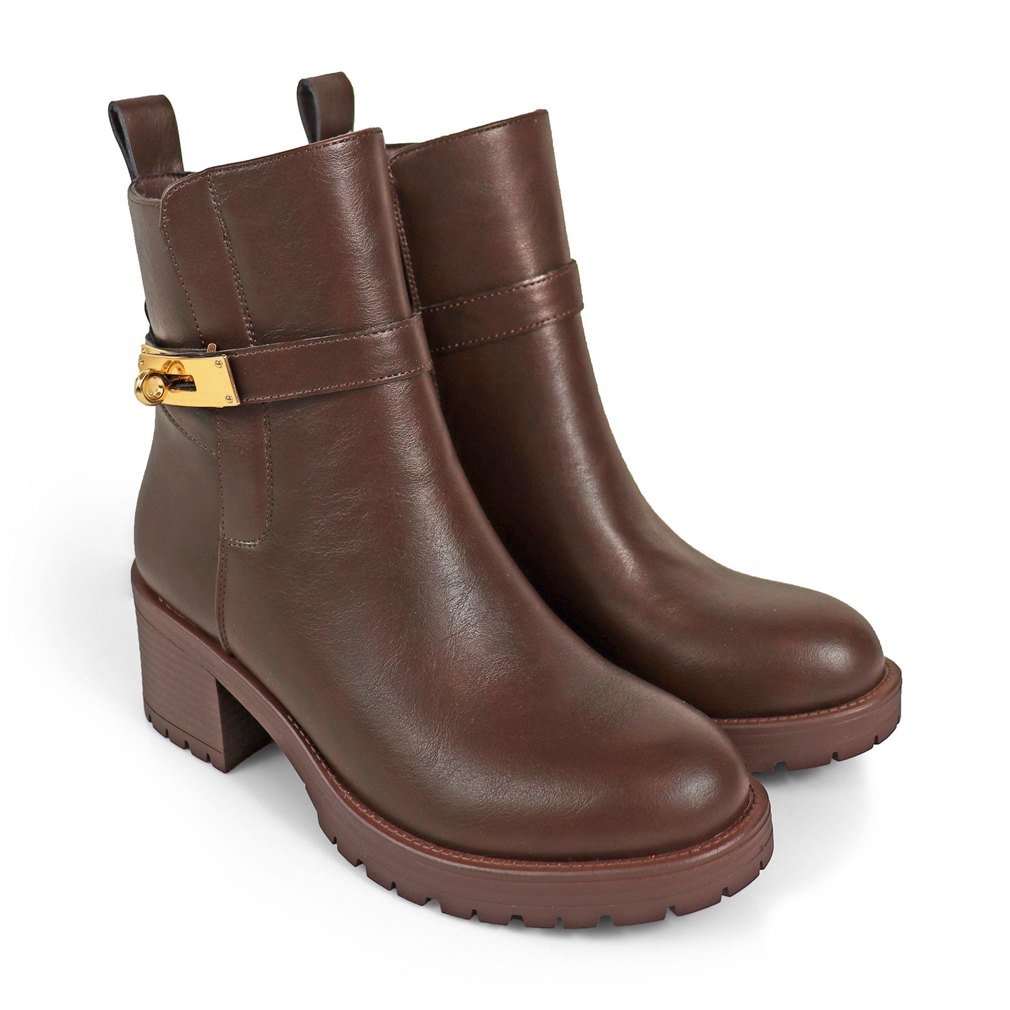 VICKY-1 PLAQUE TOURET ANKLE BOOTIE W/ LUG SOLE BROWN