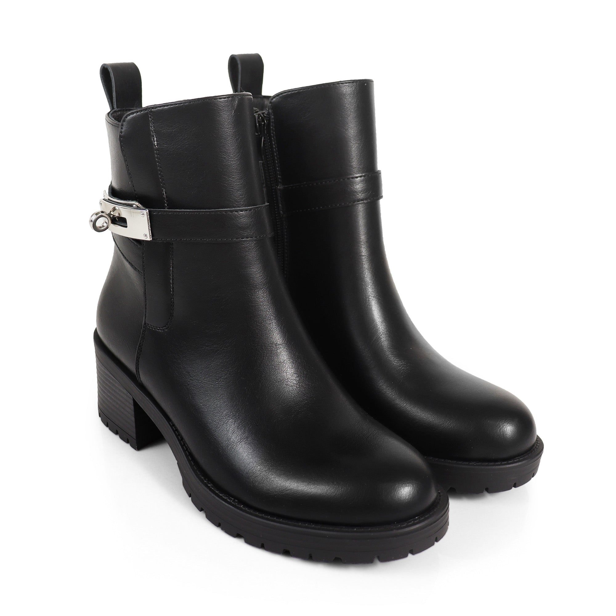 VICKY-1 PLAQUE TOURET ANKLE BOOTIE W/ LUG SOLE BLACK