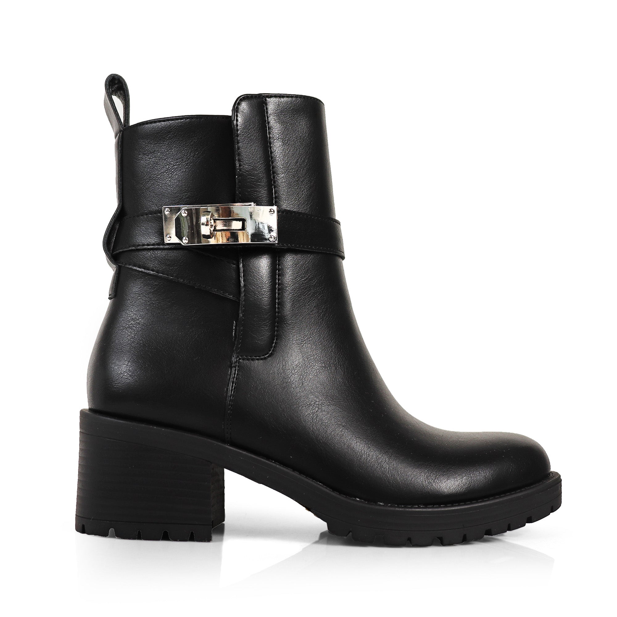 VICKY-1 PLAQUE TOURET ANKLE BOOTIE W/ LUG SOLE BLACK
