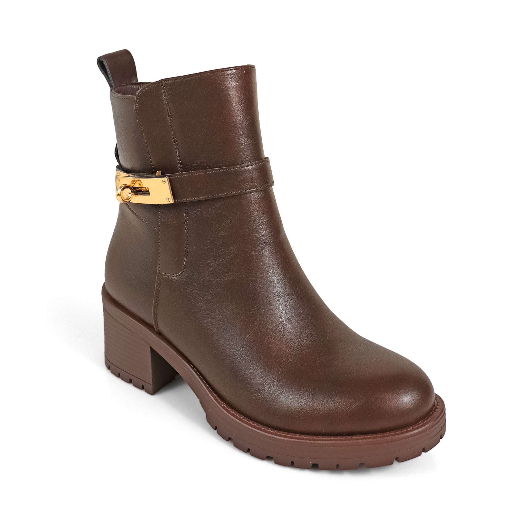 VICKY-1 PLAQUE TOURET ANKLE BOOTIE W/ LUG SOLE BROWN