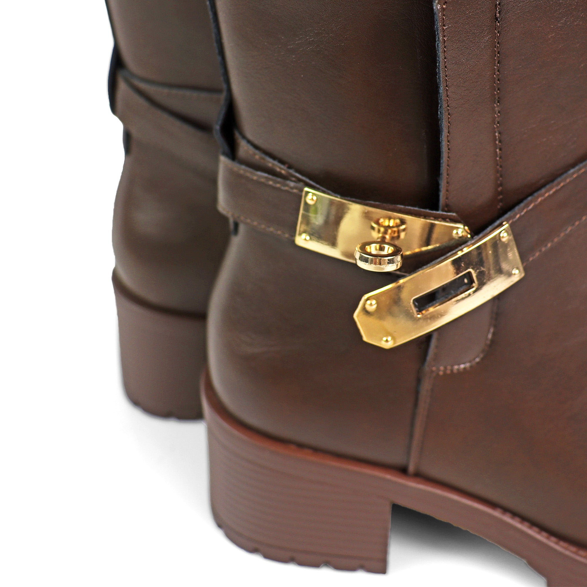 VICKY-1 PLAQUE TOURET ANKLE BOOTIE W/ LUG SOLE BROWN