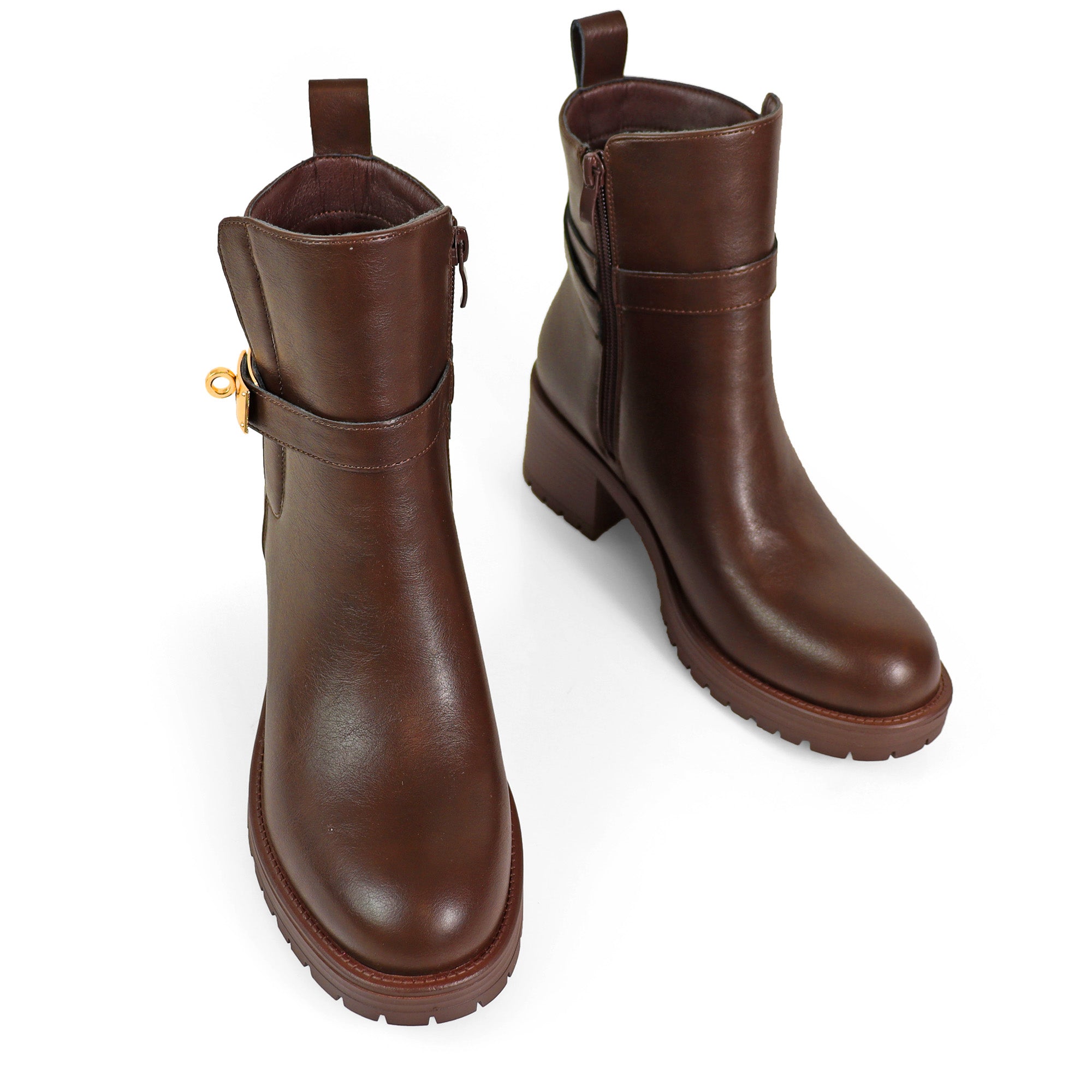 VICKY-1 PLAQUE TOURET ANKLE BOOTIE W/ LUG SOLE BROWN