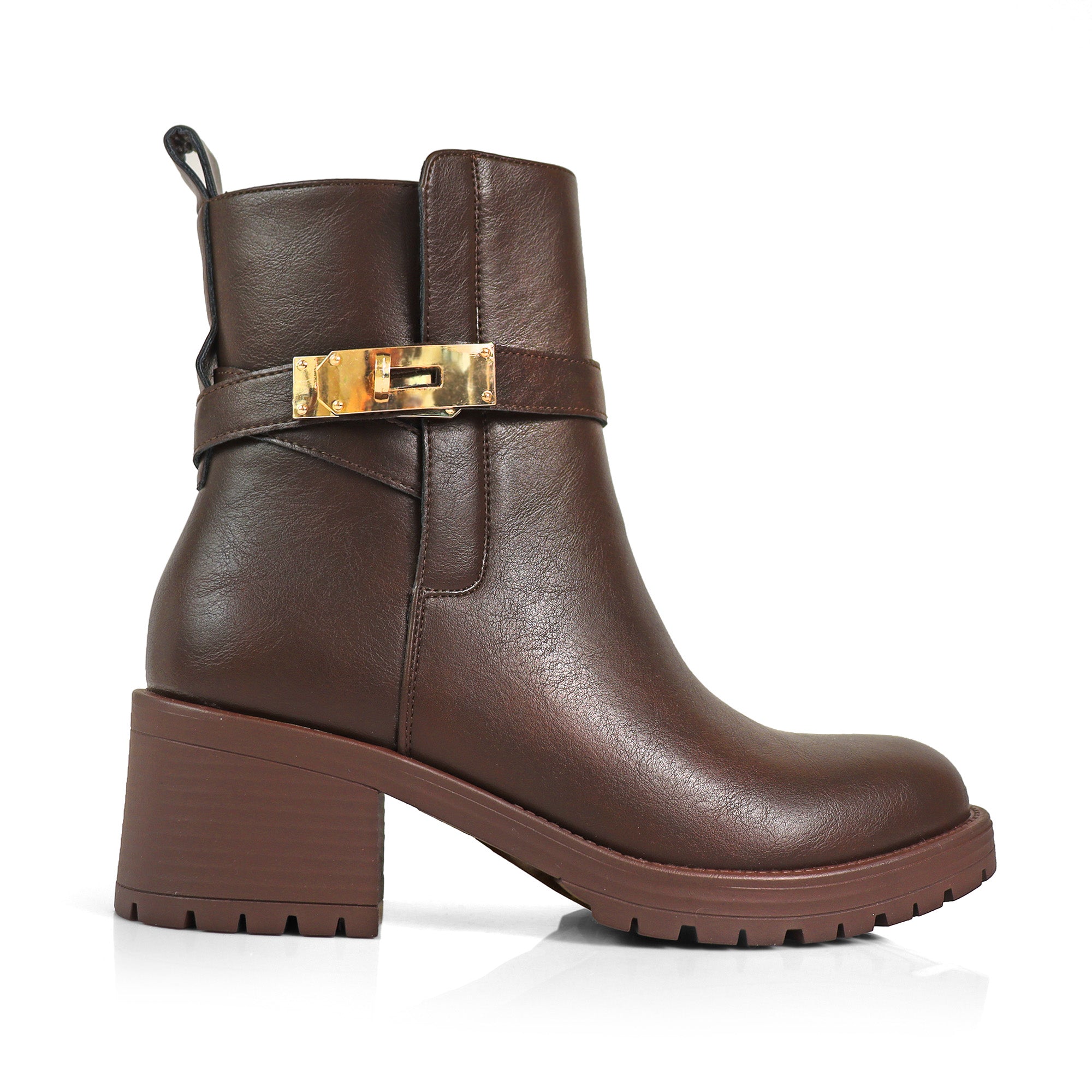VICKY-1 PLAQUE TOURET ANKLE BOOTIE W/ LUG SOLE BROWN