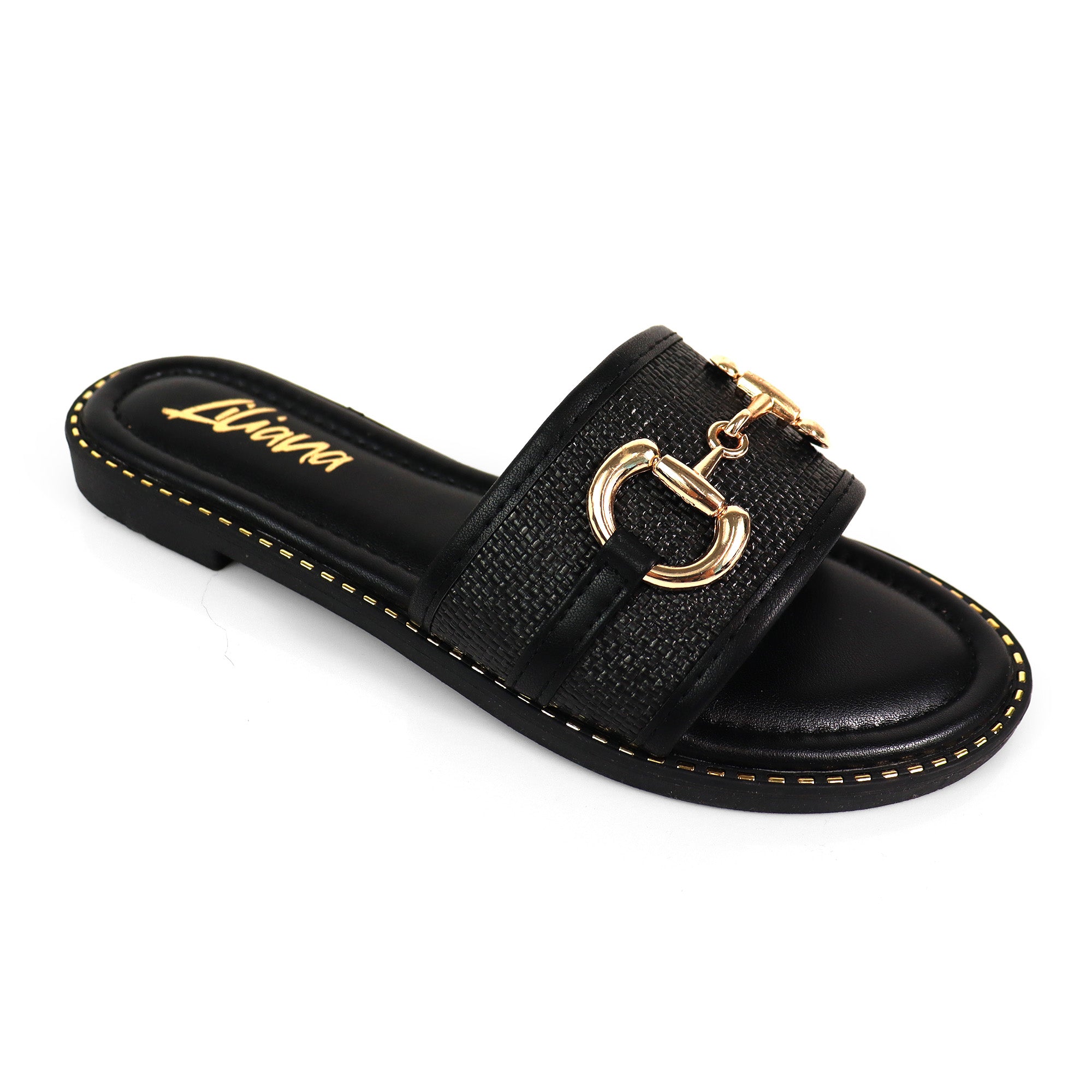 VIDA-1 RAFFIA HORSEIT SANDAL BLACK
