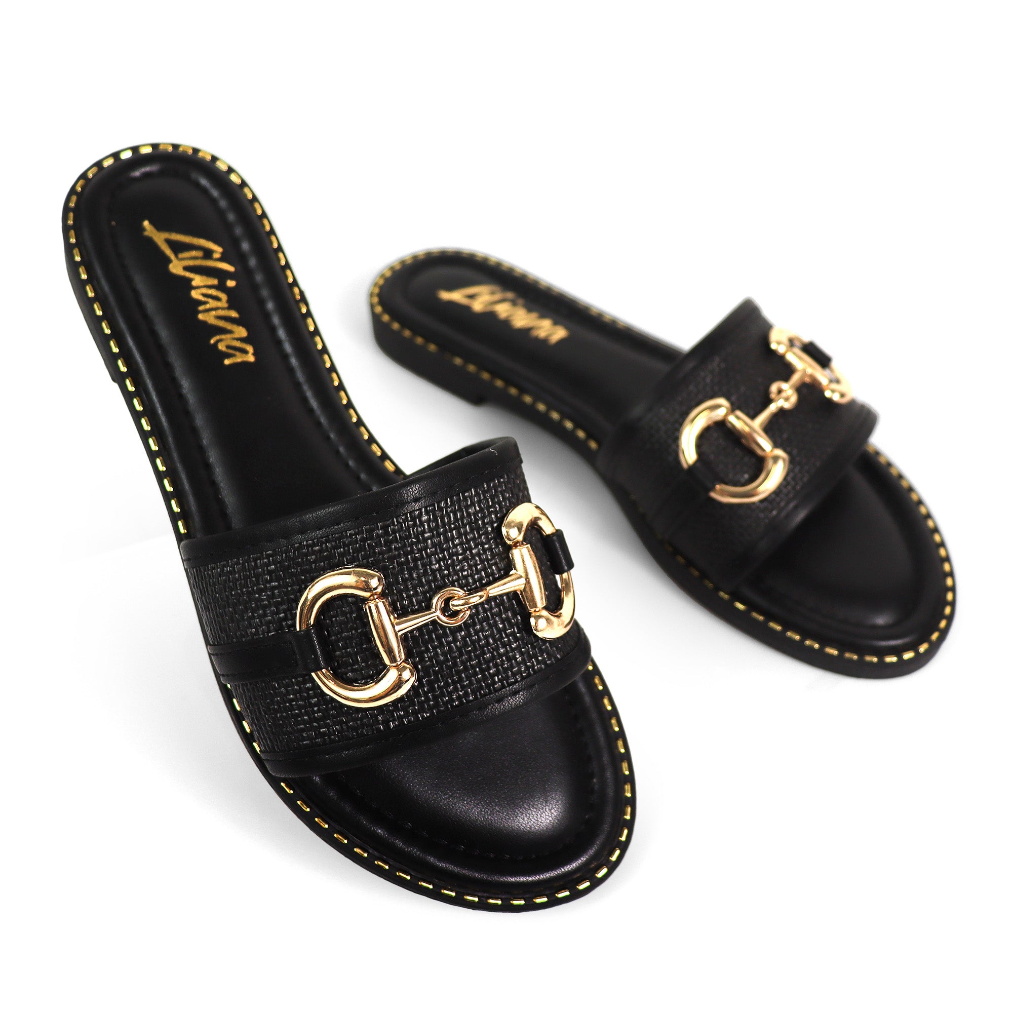 VIDA-1 RAFFIA HORSEIT SANDAL BLACK