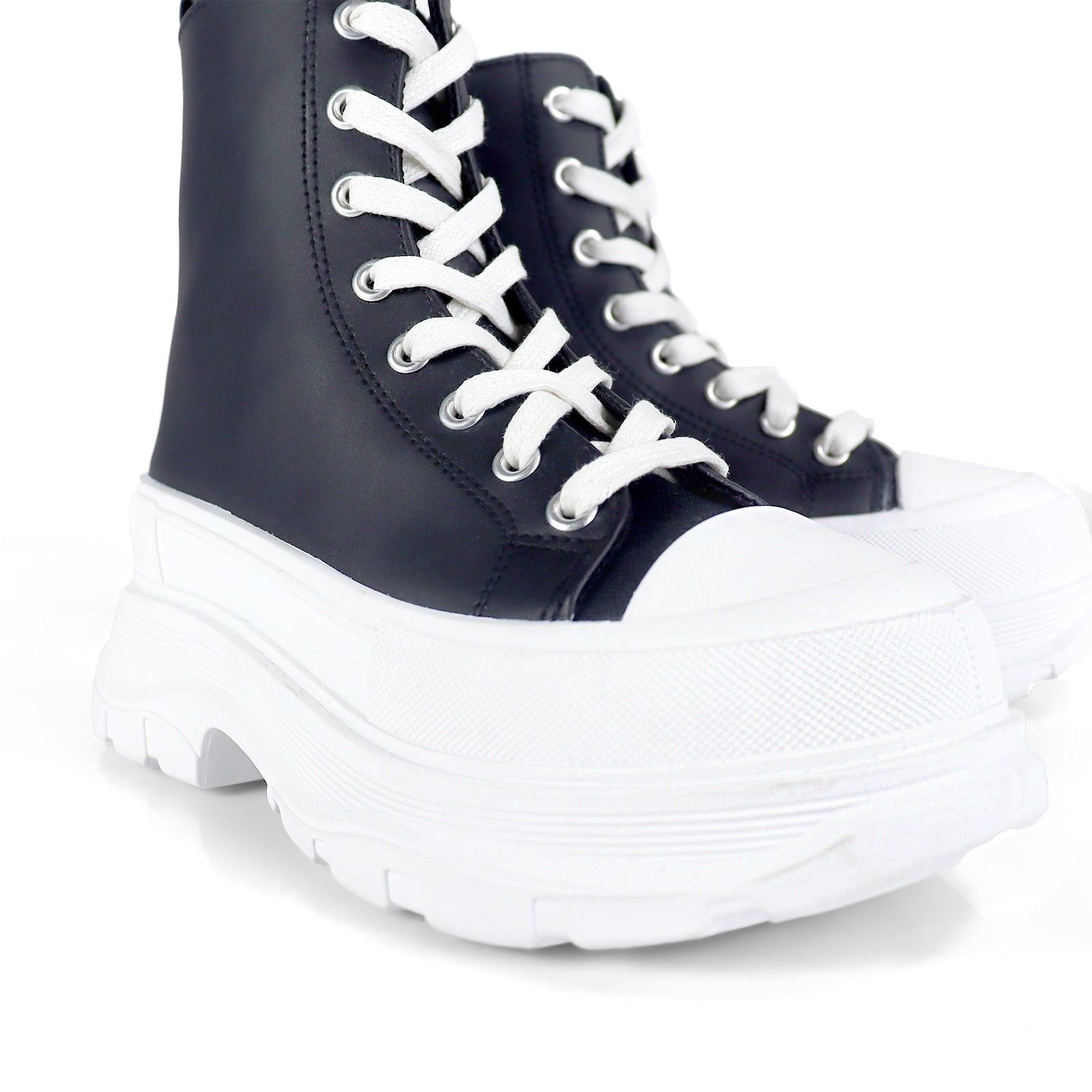 VIKTOR-1 HIGH TOP LACE UP SNEAKERS W/ THICK LUG SOLE BLACK