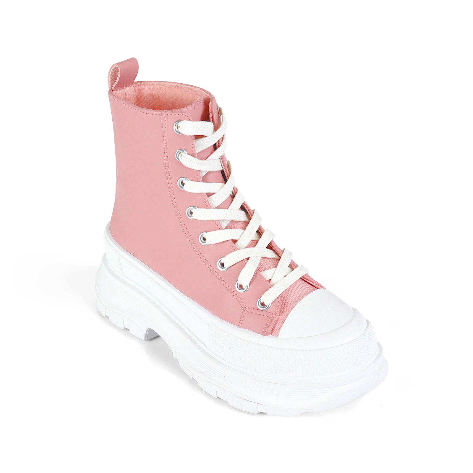 VIKTOR-1 HIGH TOP LACE UP SNEAKERS W/ THICK LUG SOLE BLUSH