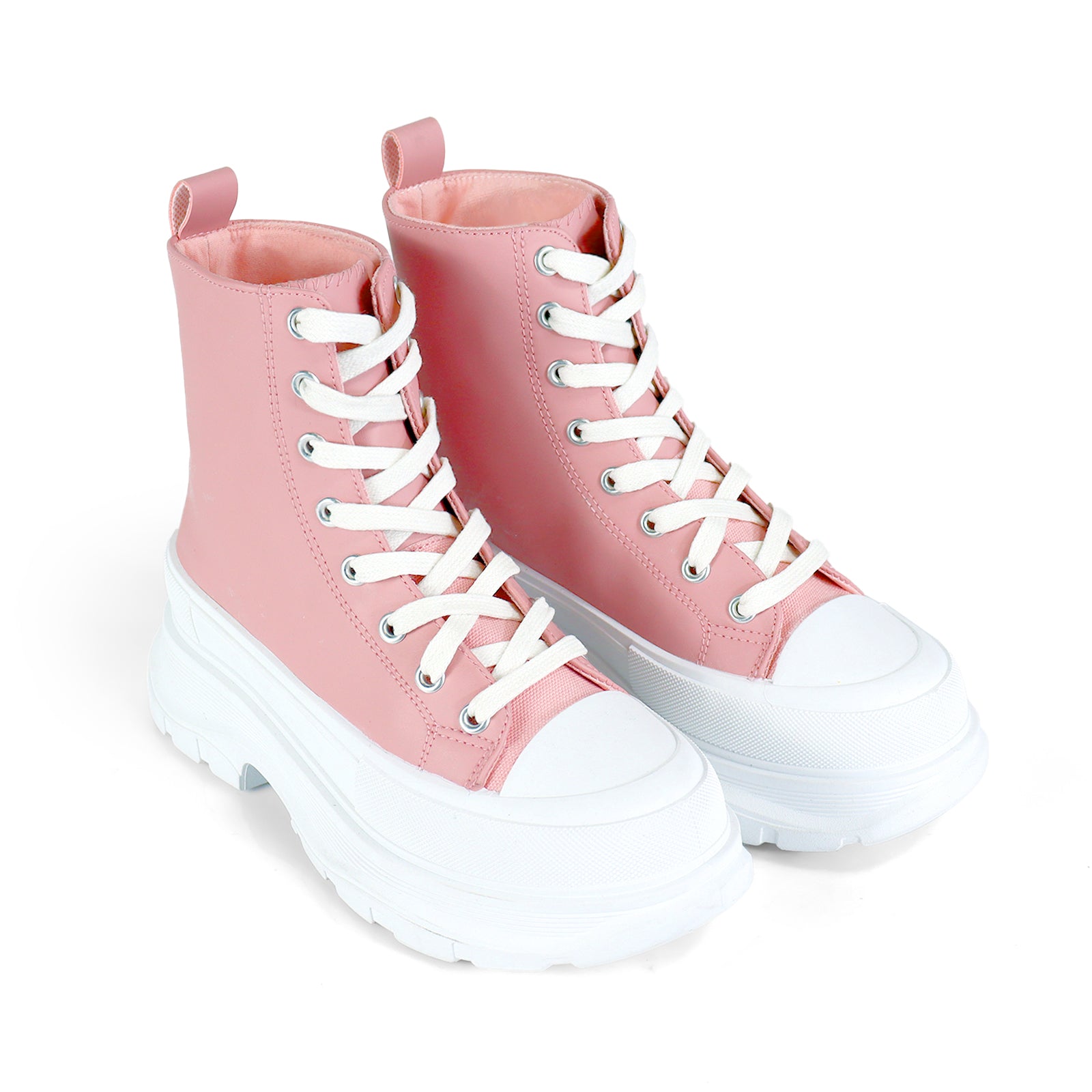 VIKTOR-1 HIGH TOP LACE UP SNEAKERS W/ THICK LUG SOLE BLUSH