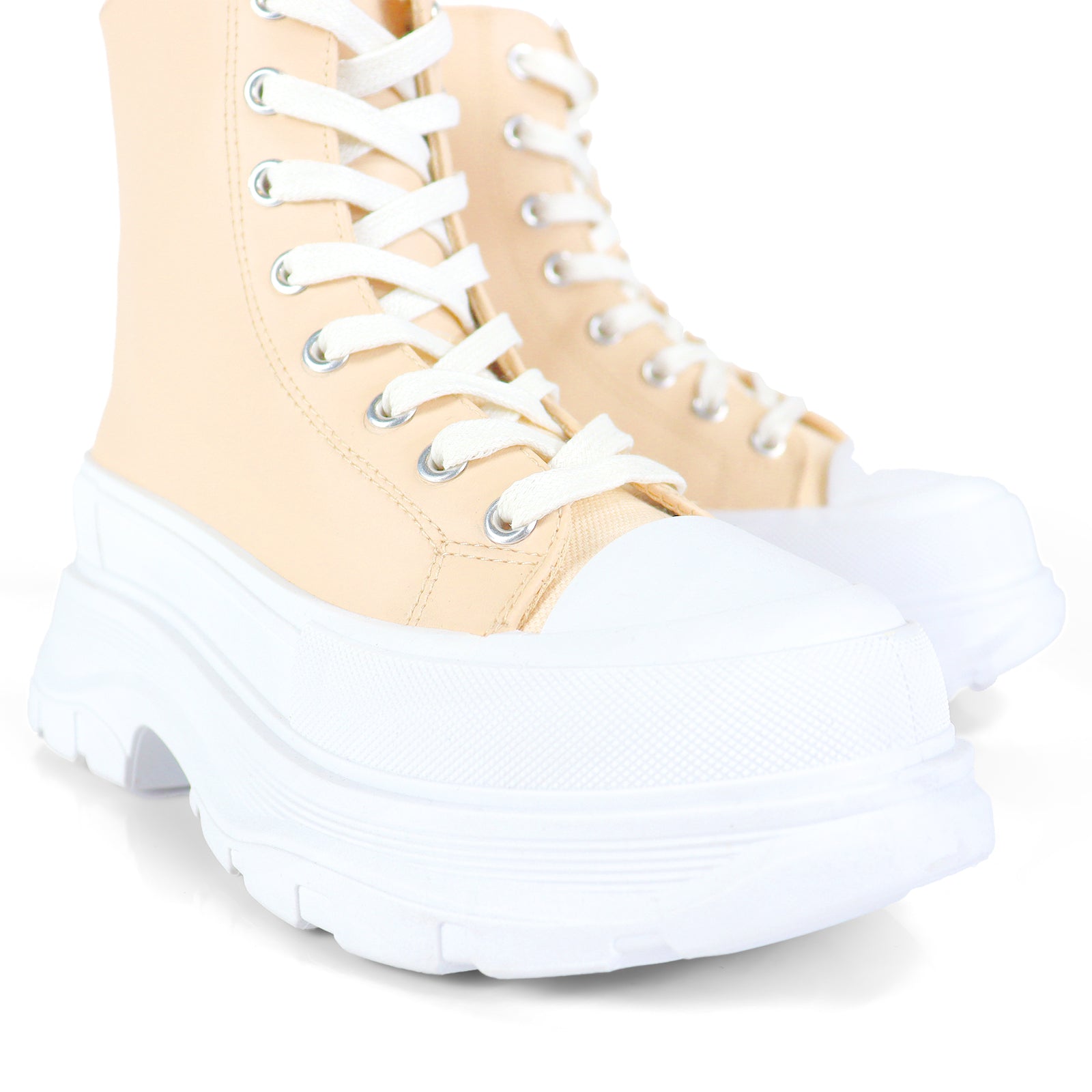 VIKTOR-1 HIGH TOP LACE UP SNEAKERS W/ THICK LUG SOLE CREAM