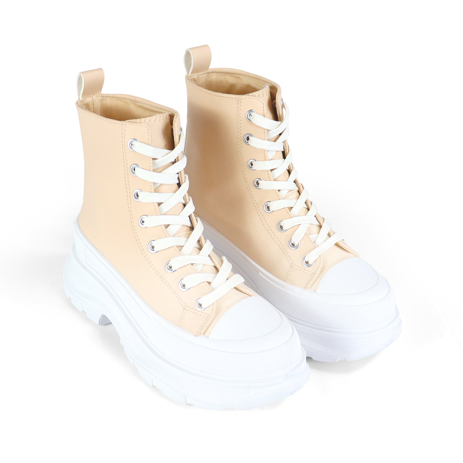 VIKTOR-1 HIGH TOP LACE UP SNEAKERS W/ THICK LUG SOLE CREAM