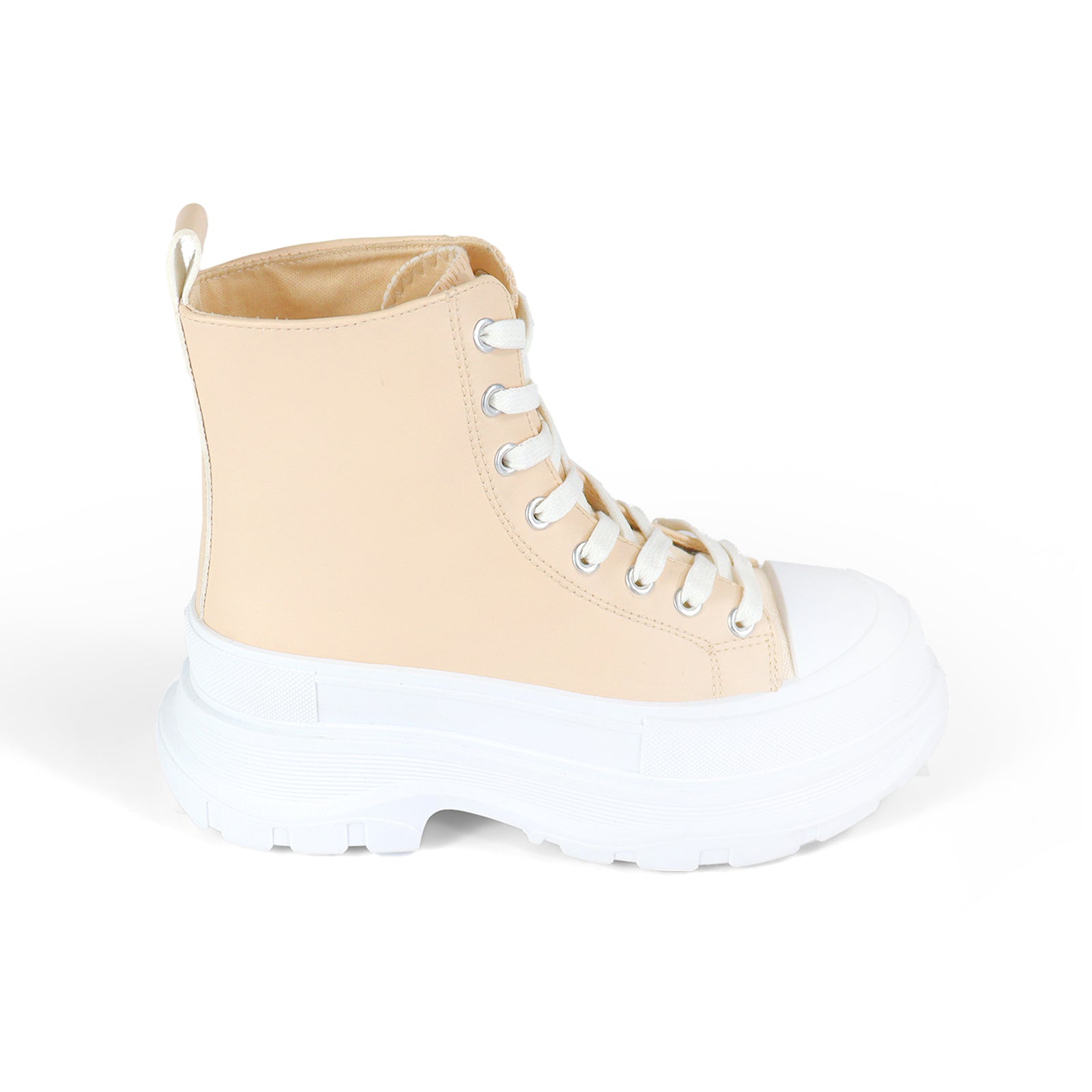 VIKTOR-1 HIGH TOP LACE UP SNEAKERS W/ THICK LUG SOLE CREAM