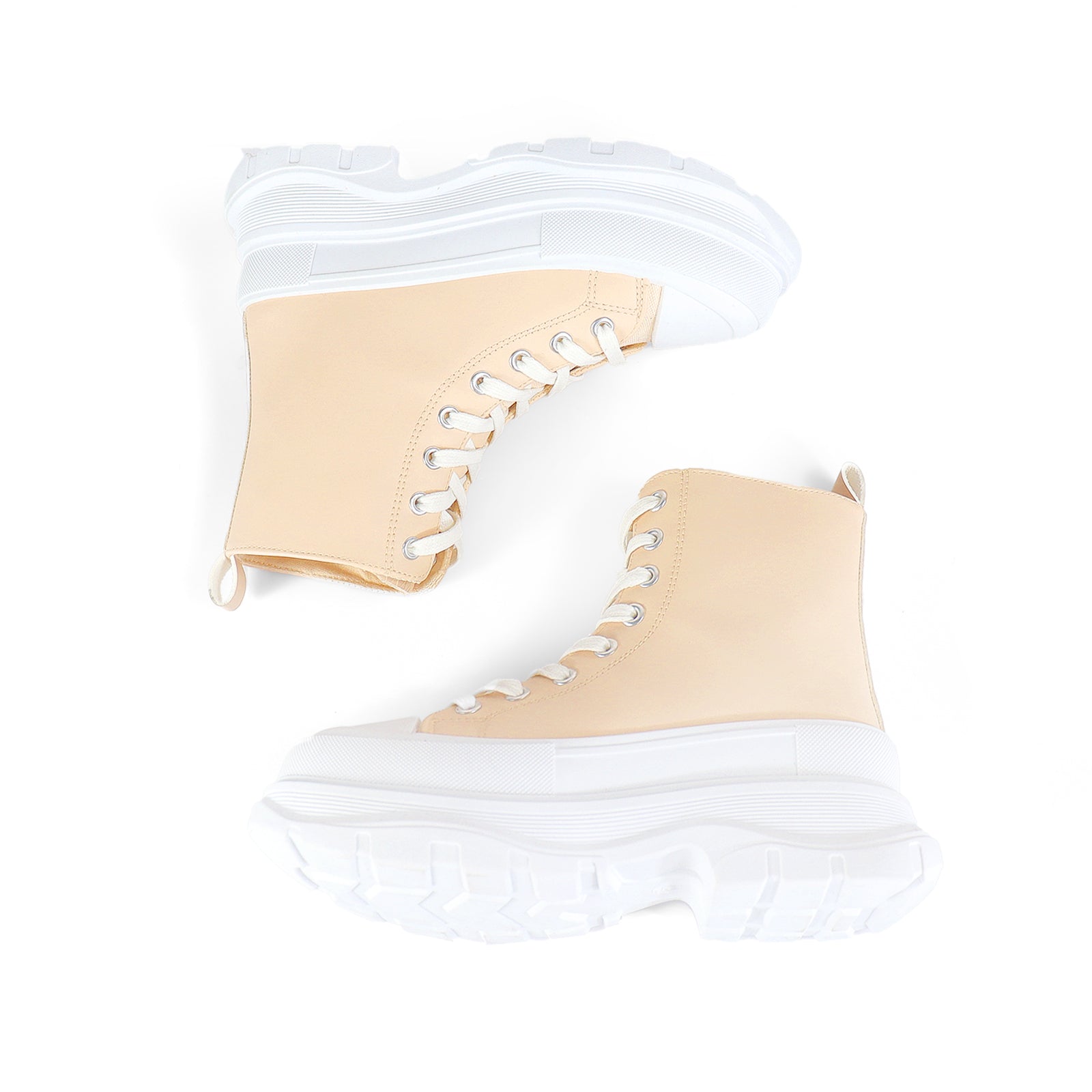 VIKTOR-1 HIGH TOP LACE UP SNEAKERS W/ THICK LUG SOLE CREAM