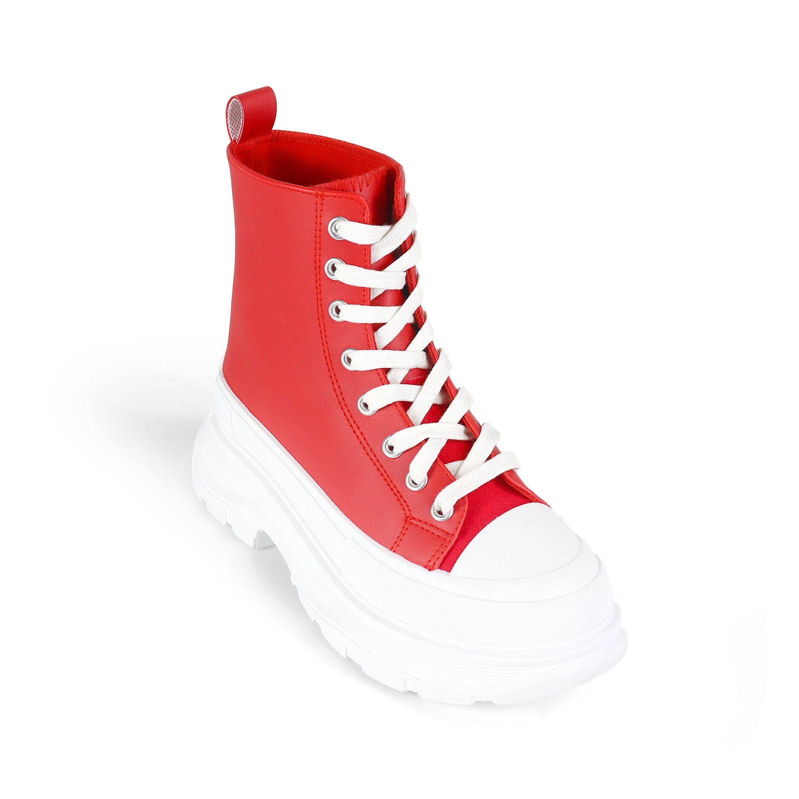 VIKTOR-1 HIGH TOP LACE UP SNEAKERS W/ THICK LUG SOLE RED