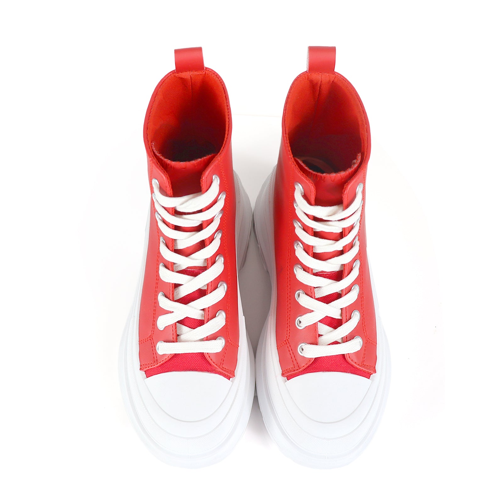 VIKTOR-1 HIGH TOP LACE UP SNEAKERS W/ THICK LUG SOLE RED