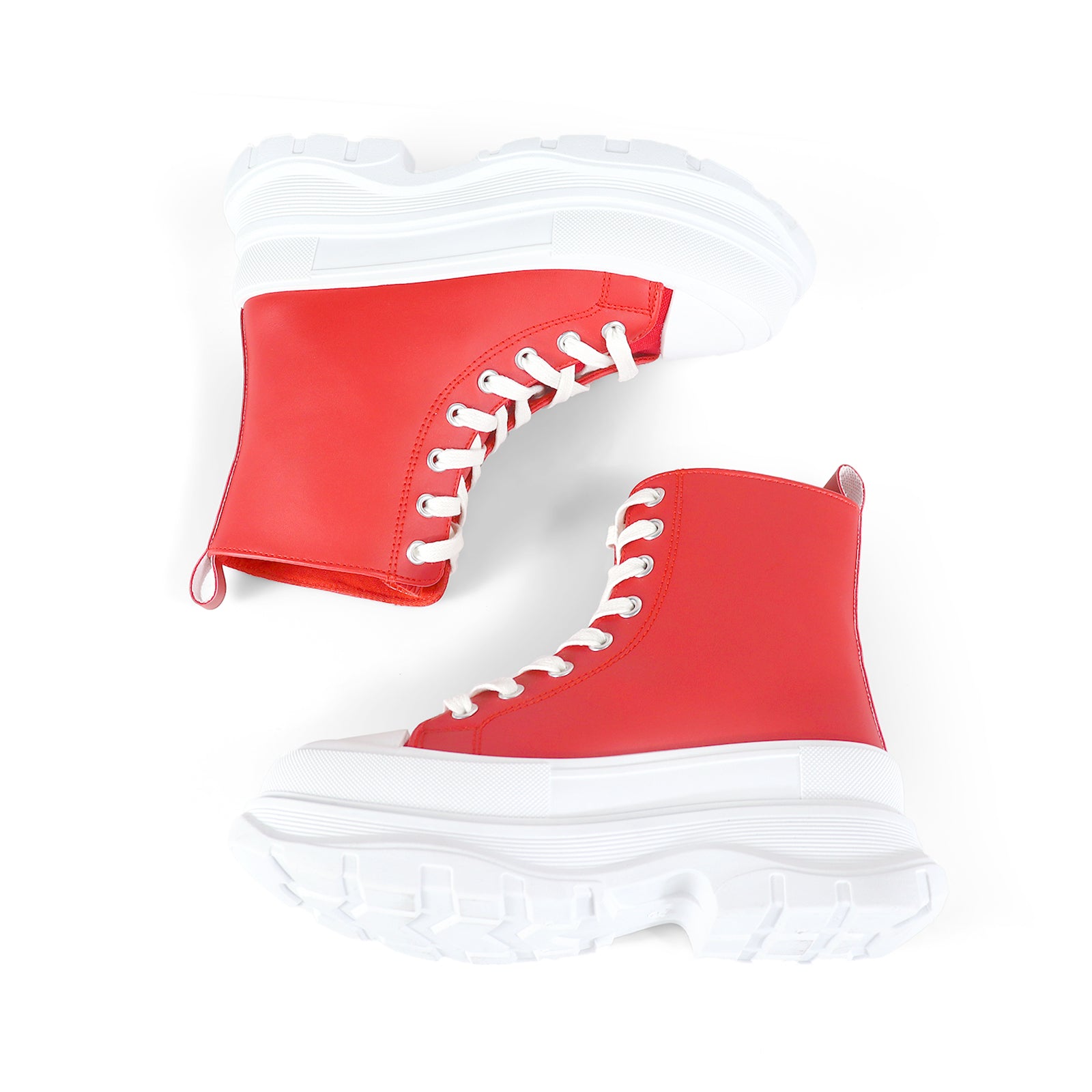 VIKTOR-1 HIGH TOP LACE UP SNEAKERS W/ THICK LUG SOLE RED