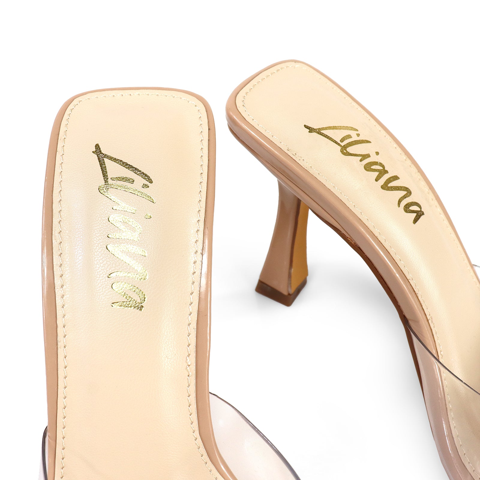 VIORI-1 POINTED TOE RHINESTONE KNOT W/ SPOOL HEEL CLEAR/NUDE