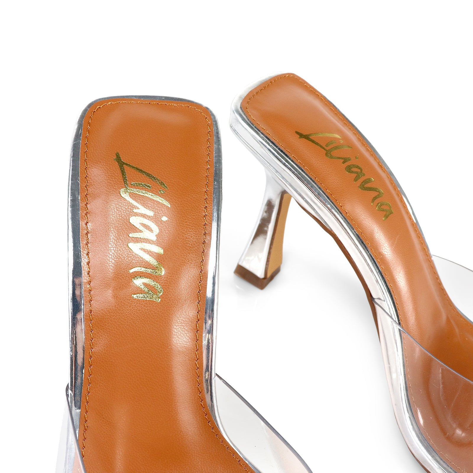 VIORI-1 POINTED TOE RHINESTONE KNOT W/ SPOOL HEEL CLEAR/SILVER