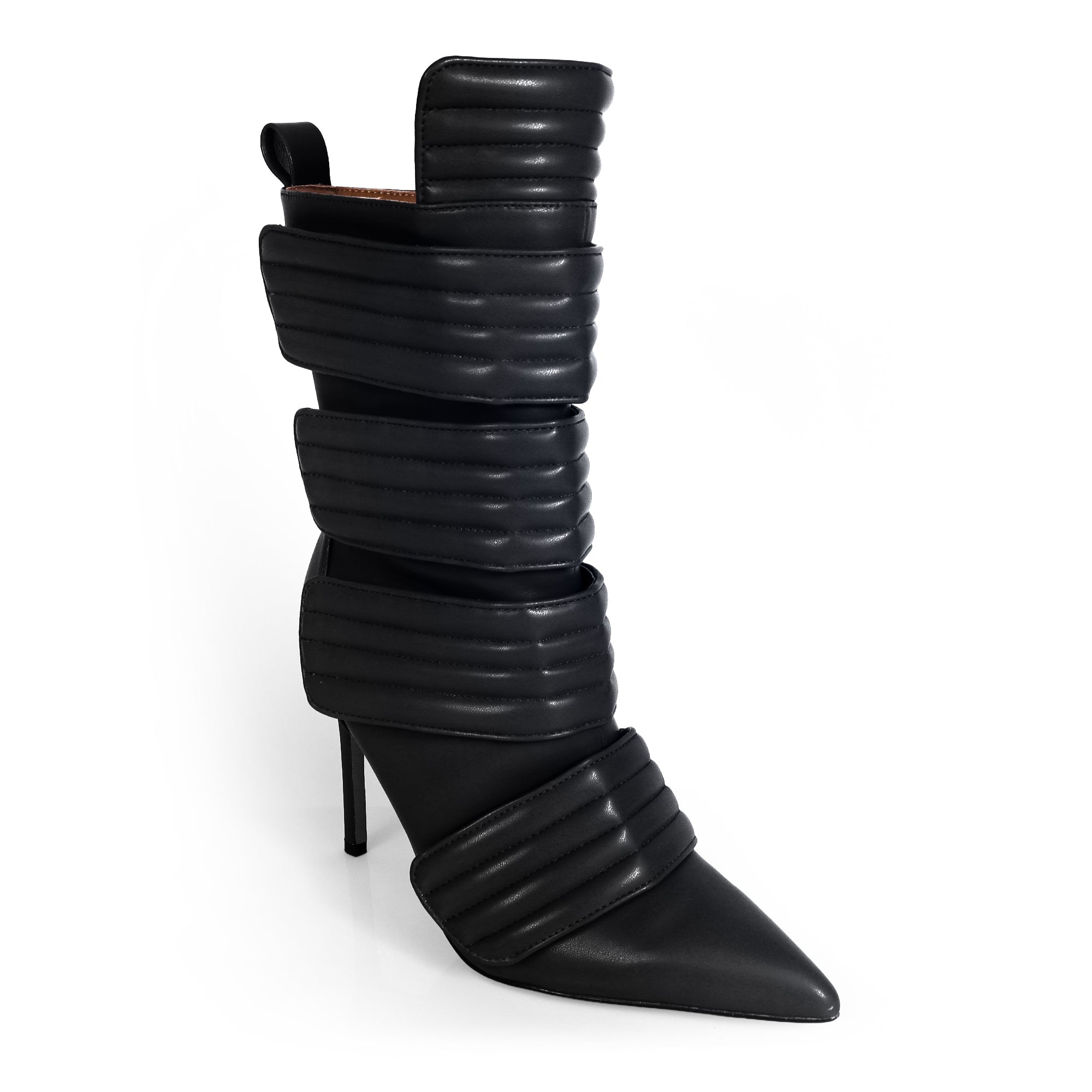 VITTO-130 POINTED TOE PANELBOOTIE W/ HEEL BLACK