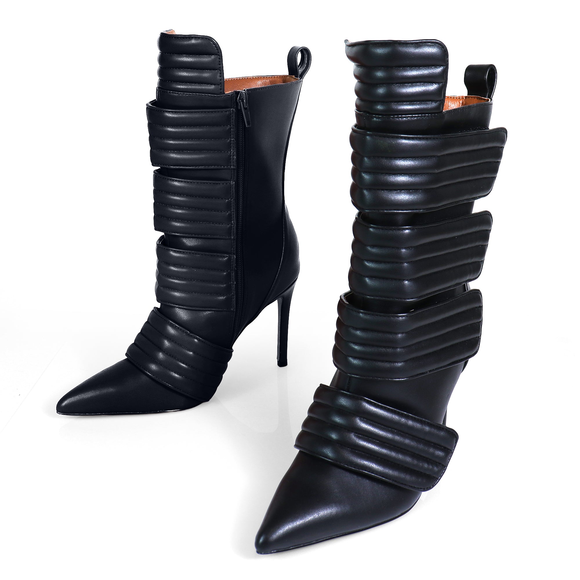 VITTO-130 POINTED TOE PANELBOOTIE W/ HEEL BLACK